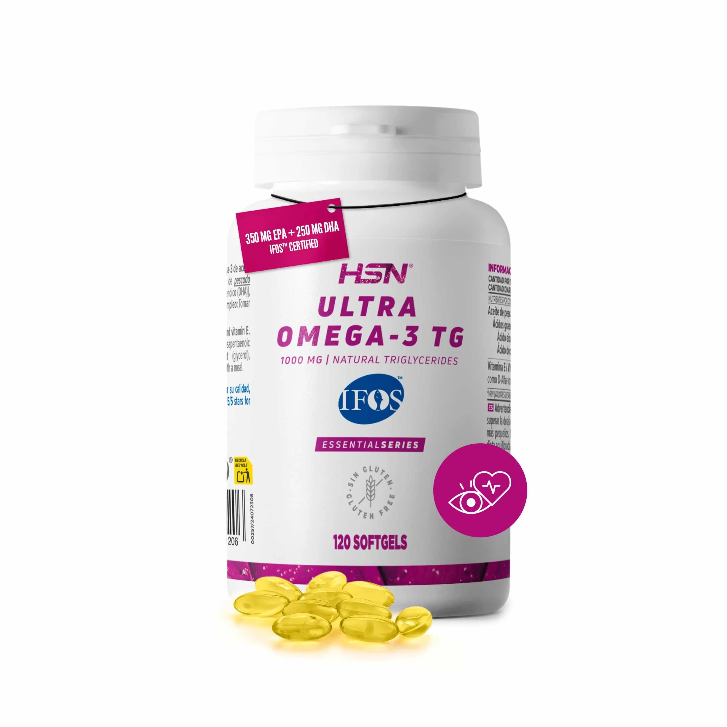 HSN Ultra Omega 3 TG IFOS 5 Estrellas 120 Perlas 1000mg Aceite de Pescado EPA 350mg DHA 250mg Triglicéridos