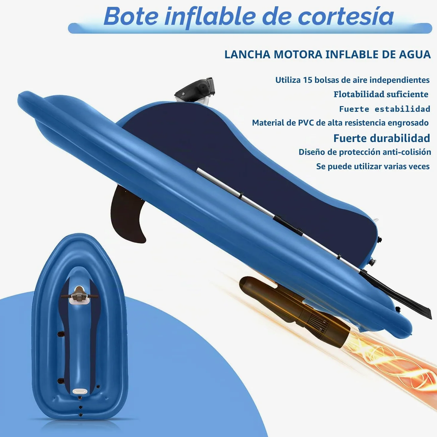 Moto acuática inflable eléctrica, kit de bote combinado inflable con motor SUP, propulsor a control remoto, bolsa de almacenamiento para asa y propulsor, capacidad máxima de 330 lb,500W10A