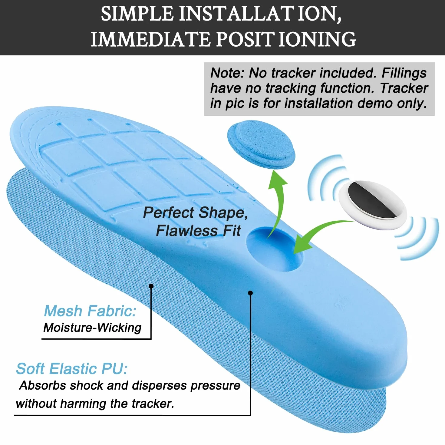 Endoto Plantillas para Airtag para Zapatos, Shoe Insoles Plantilla para Air Tag Holder - Azul, 170mm