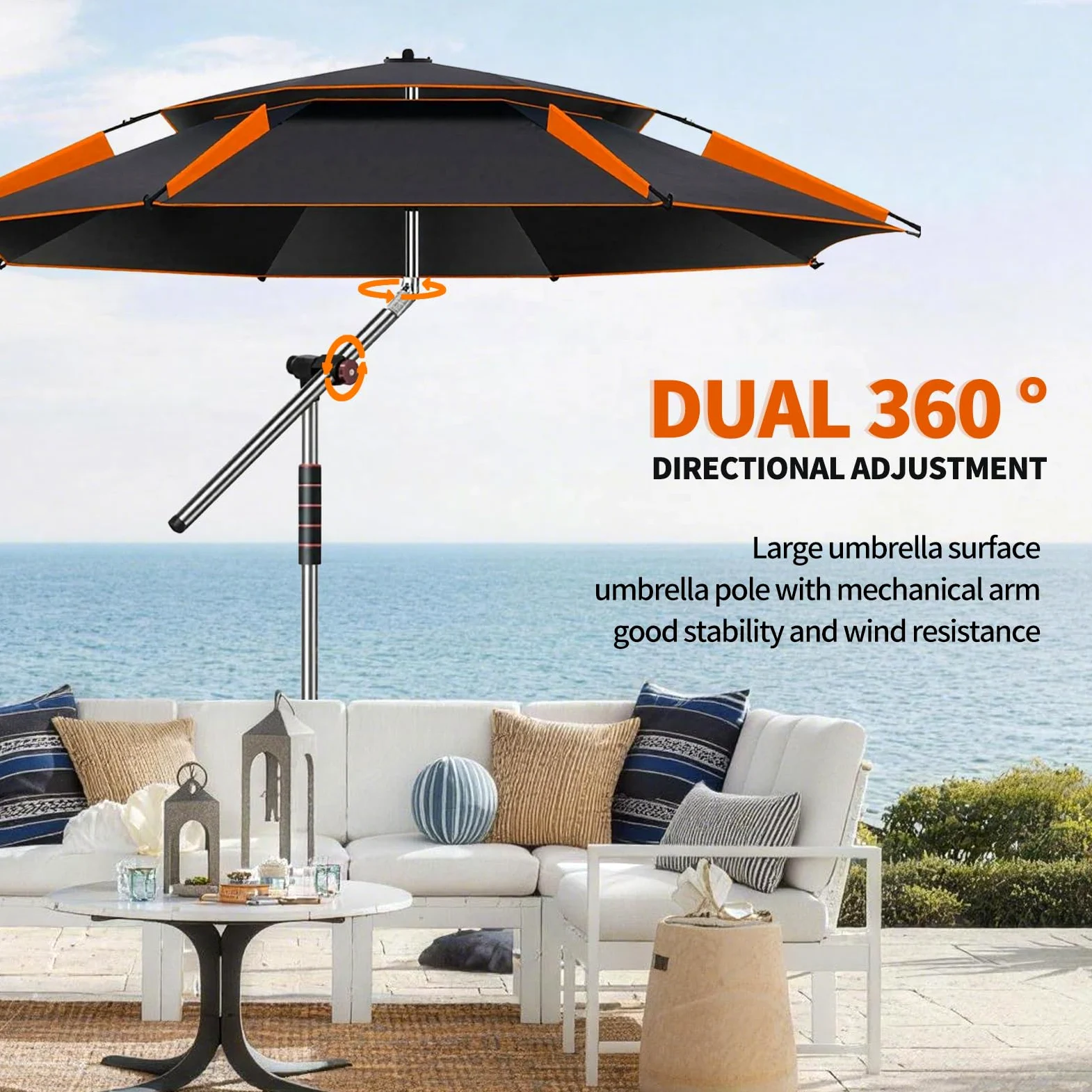 Sombrilla de 240 cm, sombrilla plegable, grande, con funda protectora para balcón, playa, 360 °, ajustable, ofrece protección impermeable y solar, verde