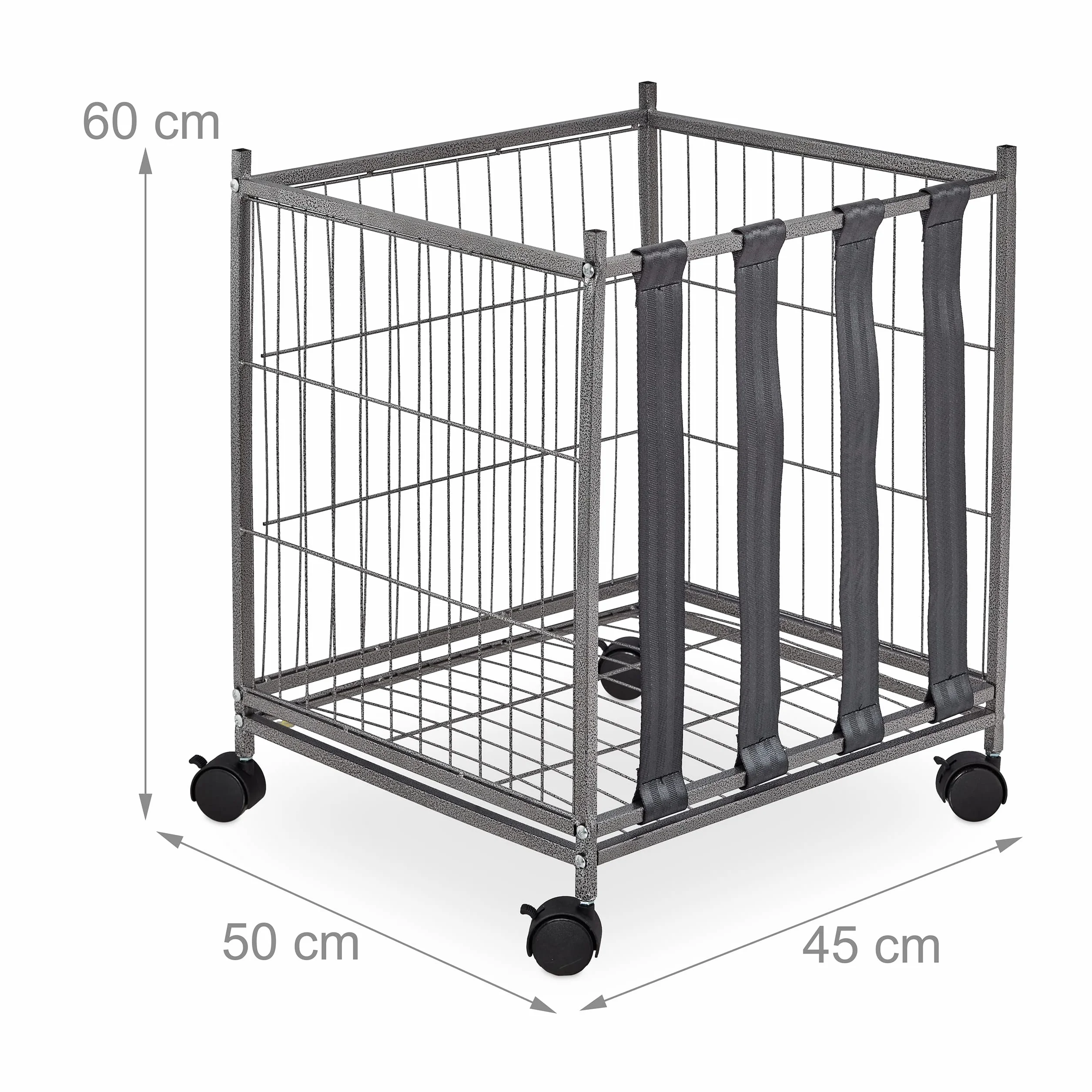 Relaxdays Carro para Pelotas 4 Ruedas Cesto Guarda Balones Metal 60x50x45 cm Gris