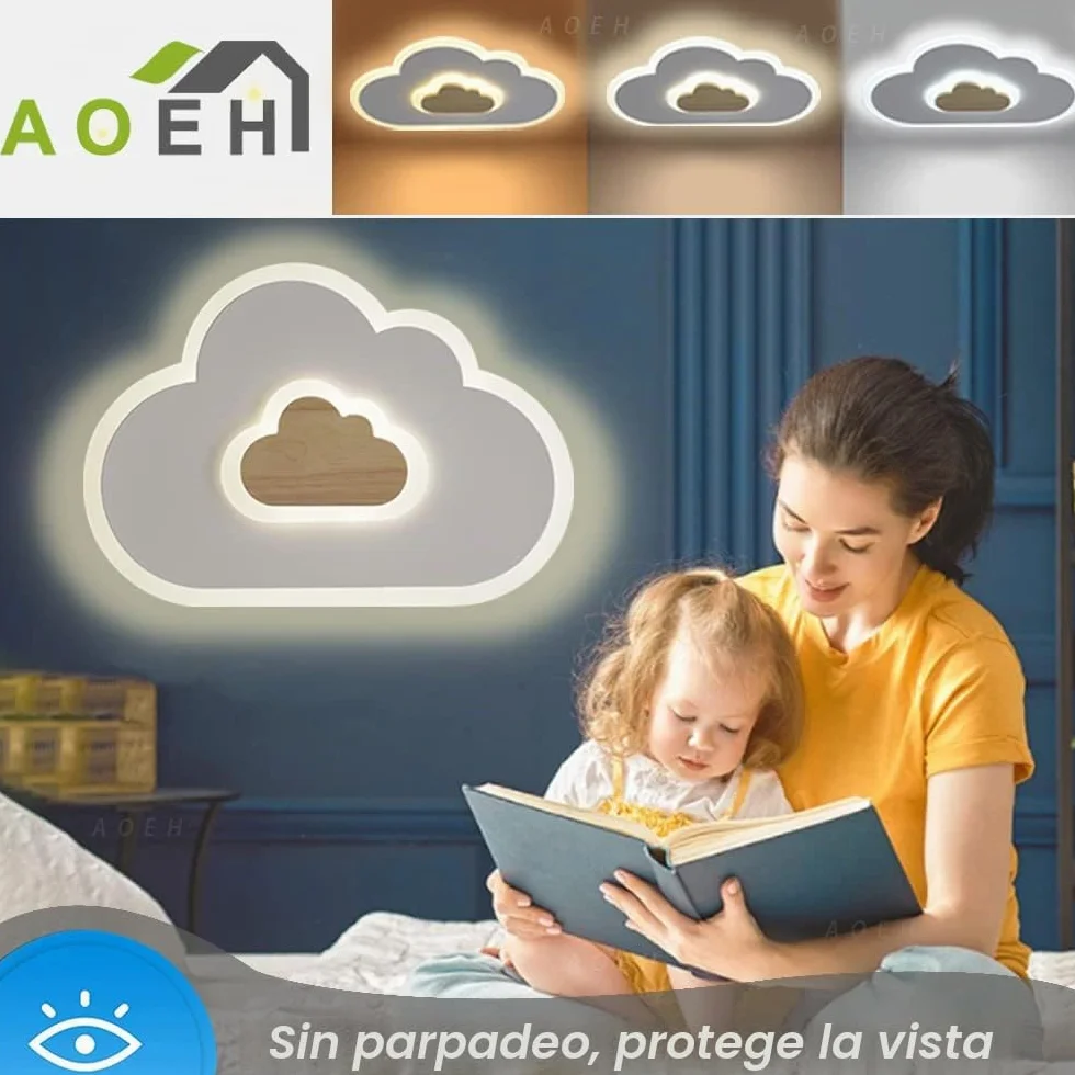 Lámpara de techo LED moderna con luz nocturna nubes madera para niños habitación salón dormitorio