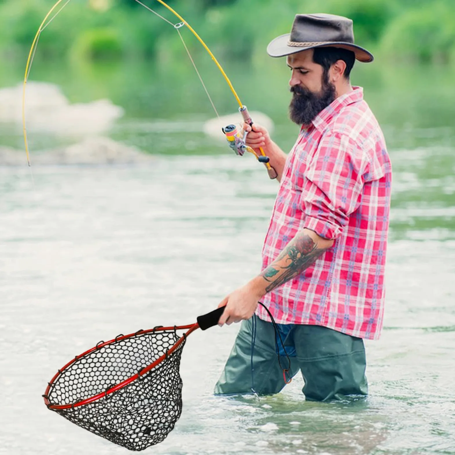 Red de captura para acuario, para playa, kayak, agua salada, acuario, supervivencia al aire libre, arroyo, montaña, bajífonos, herramienta de pesca multifunción con mango