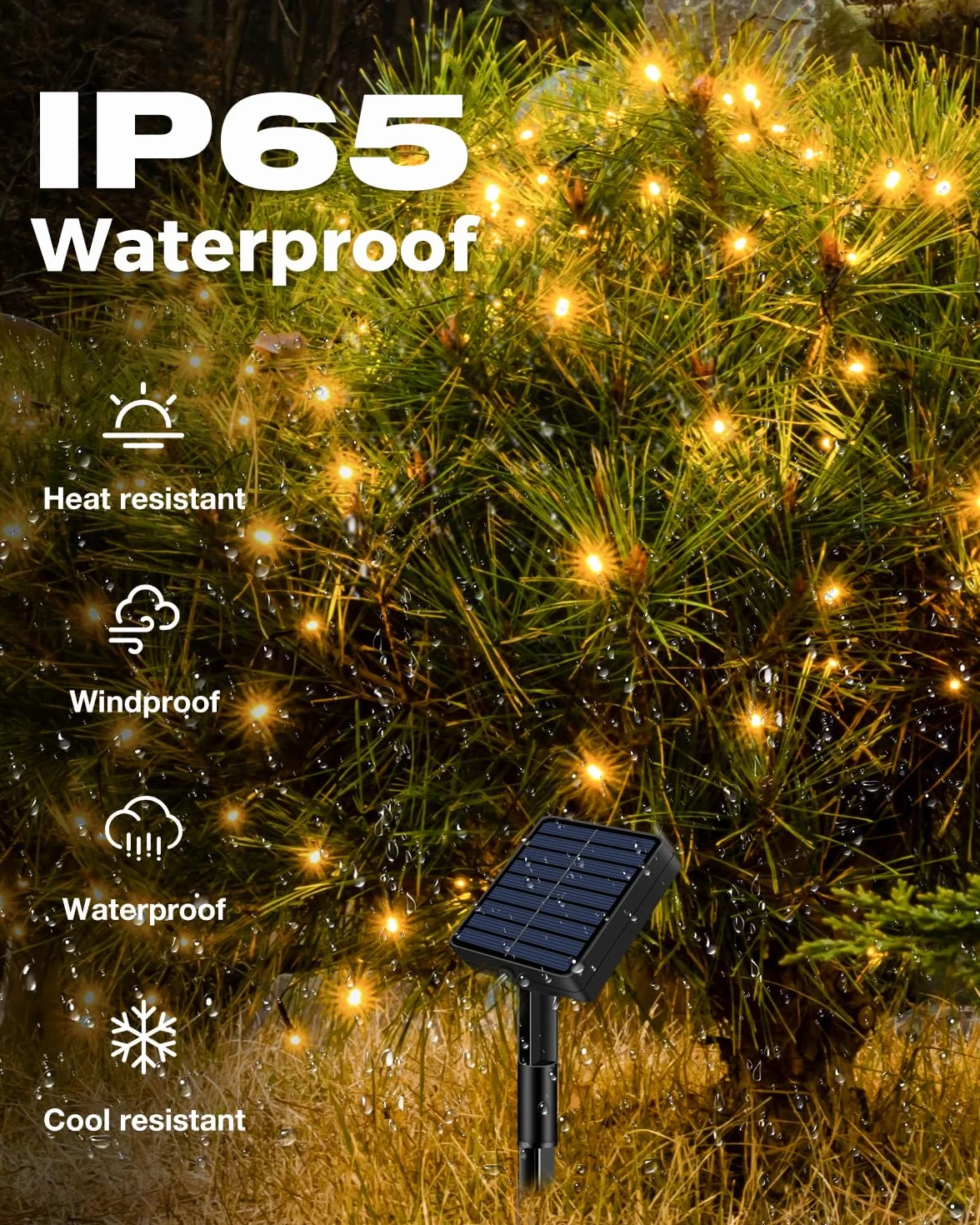 Guirnaldas Luces Exterior Solar 5+2M 50 LED 8 Modos IP65 Blanco Calido