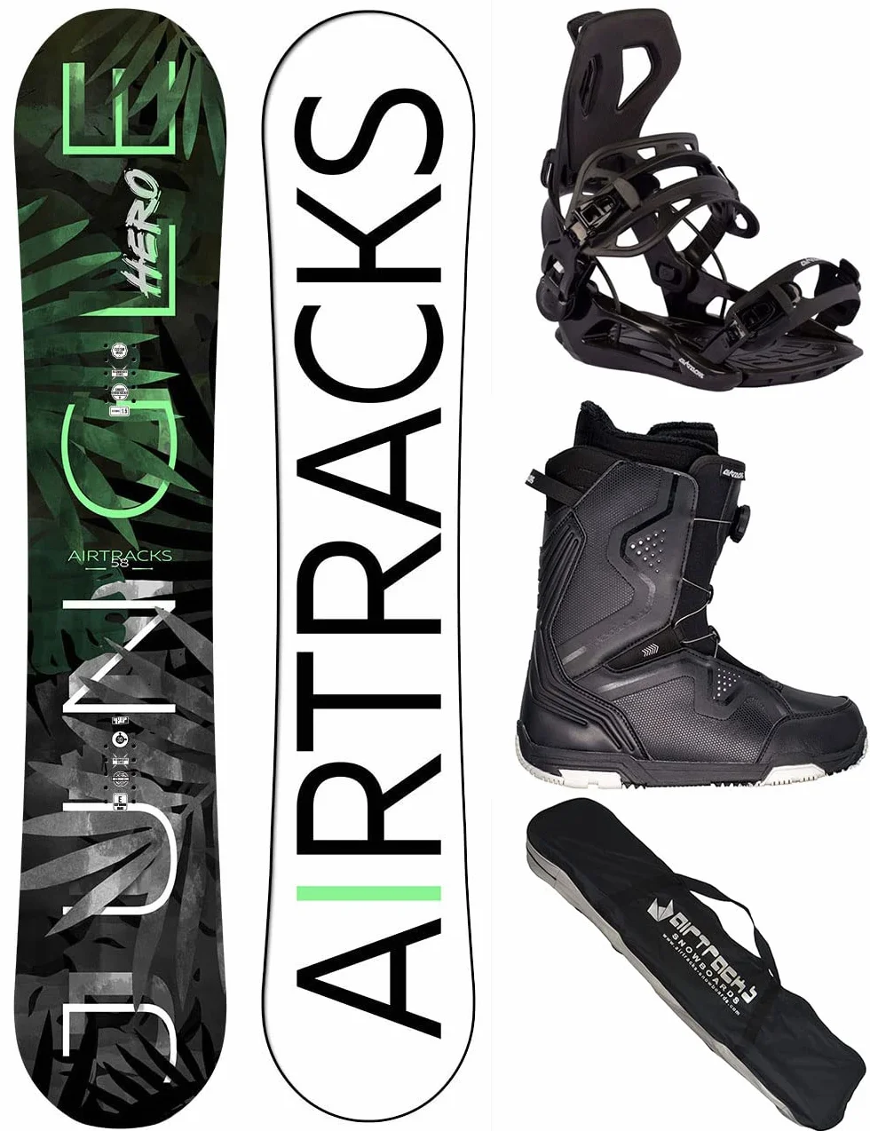 AIRTRACKS Snowboard Set (Paquete Completo) Tabla Jungle Hero Wide Hybrid Rocker (Hombre)+Fijaciones Master+Botas+SB Bolsa Nuevo 152 155 159 cm