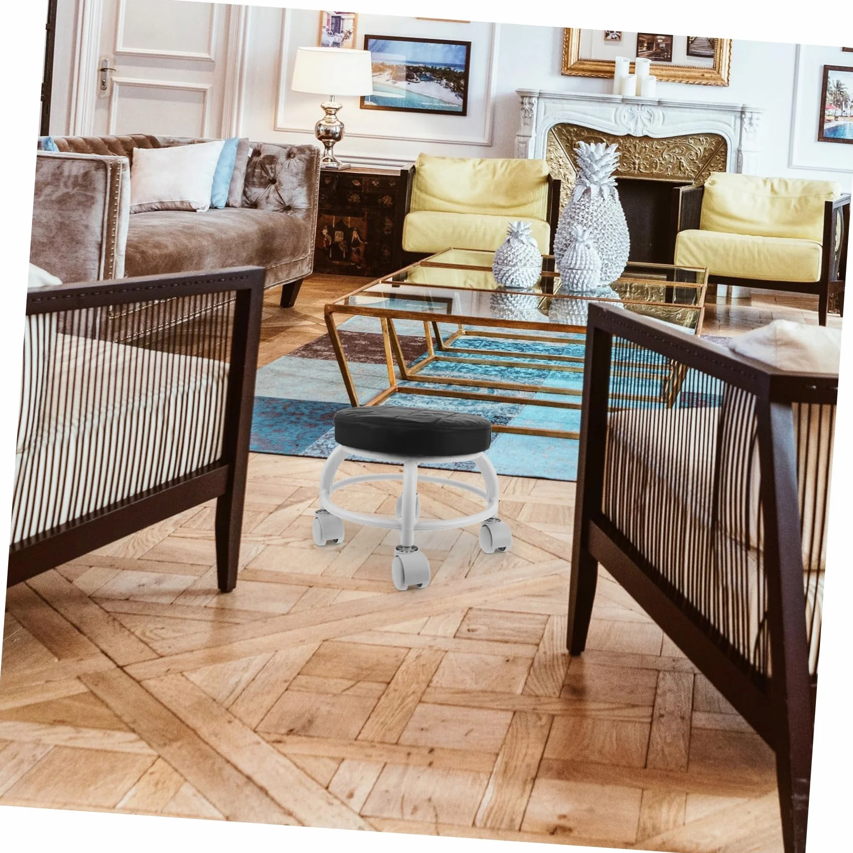 Taburete Pedicura con Ruedas, Asiento PU y Plástico, para Salones de Belleza