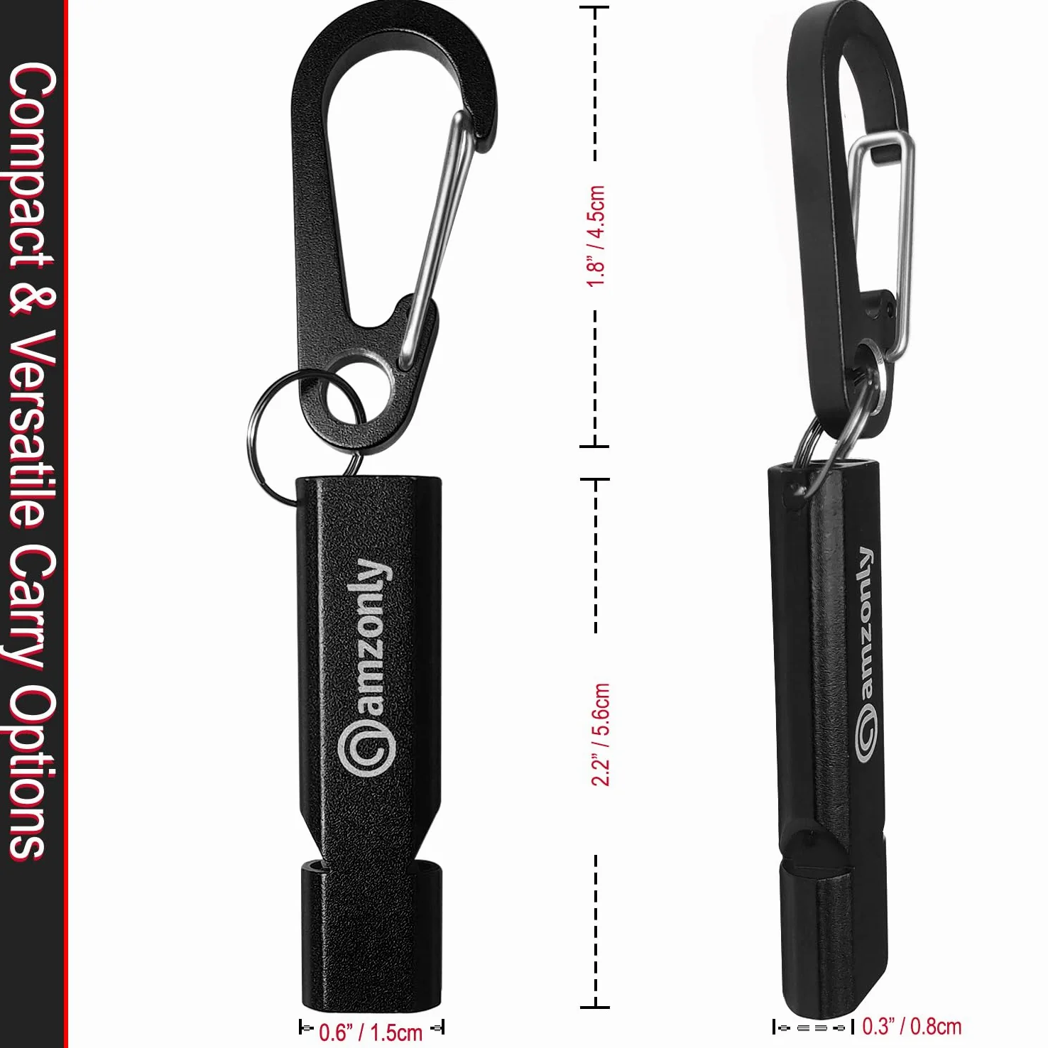 Amzonly Silbatos de emergencia, silbato de seguridad de 120 dB con clip de mosquetón para llavero, supervivencia fuerte para camping, senderismo, barco, 2 unidades, color negro