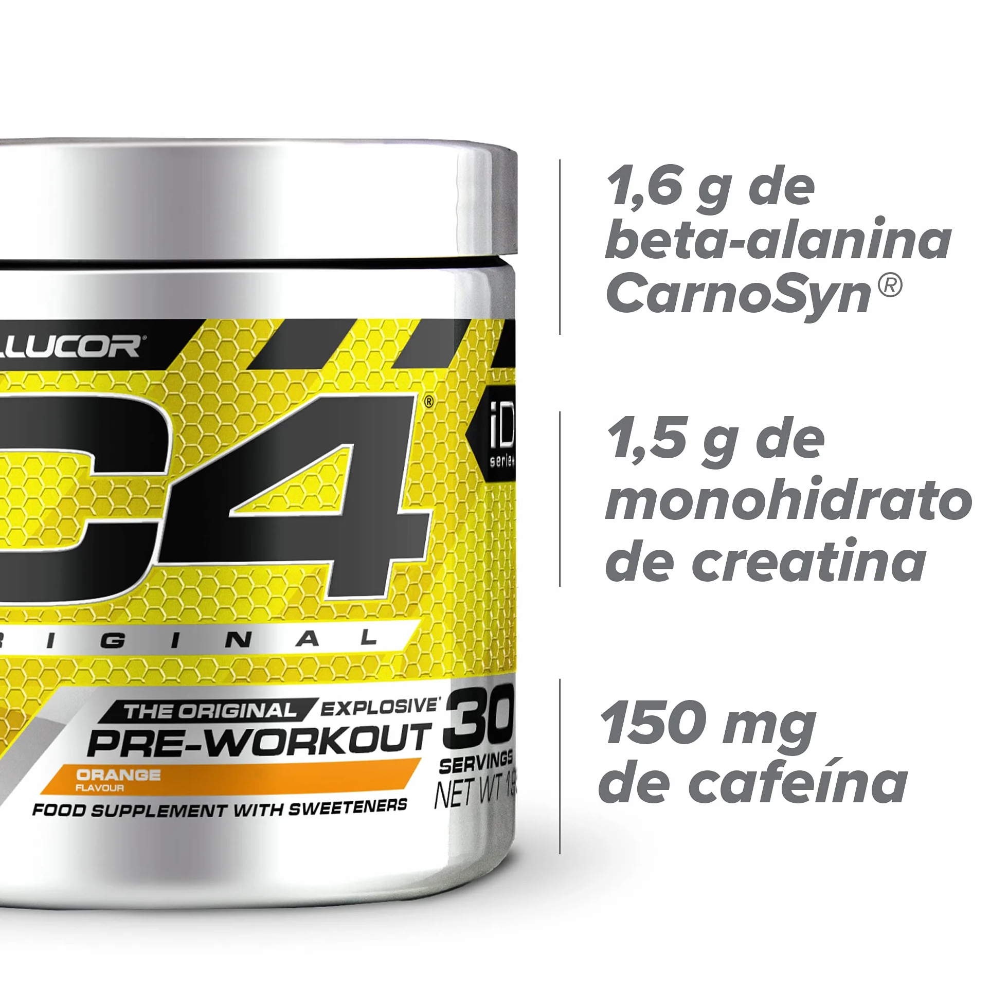 C4 Original Preentrenamiento en Polvo Naranja 150 mg Cafeína Beta Alanina Creatina 30 Raciones
