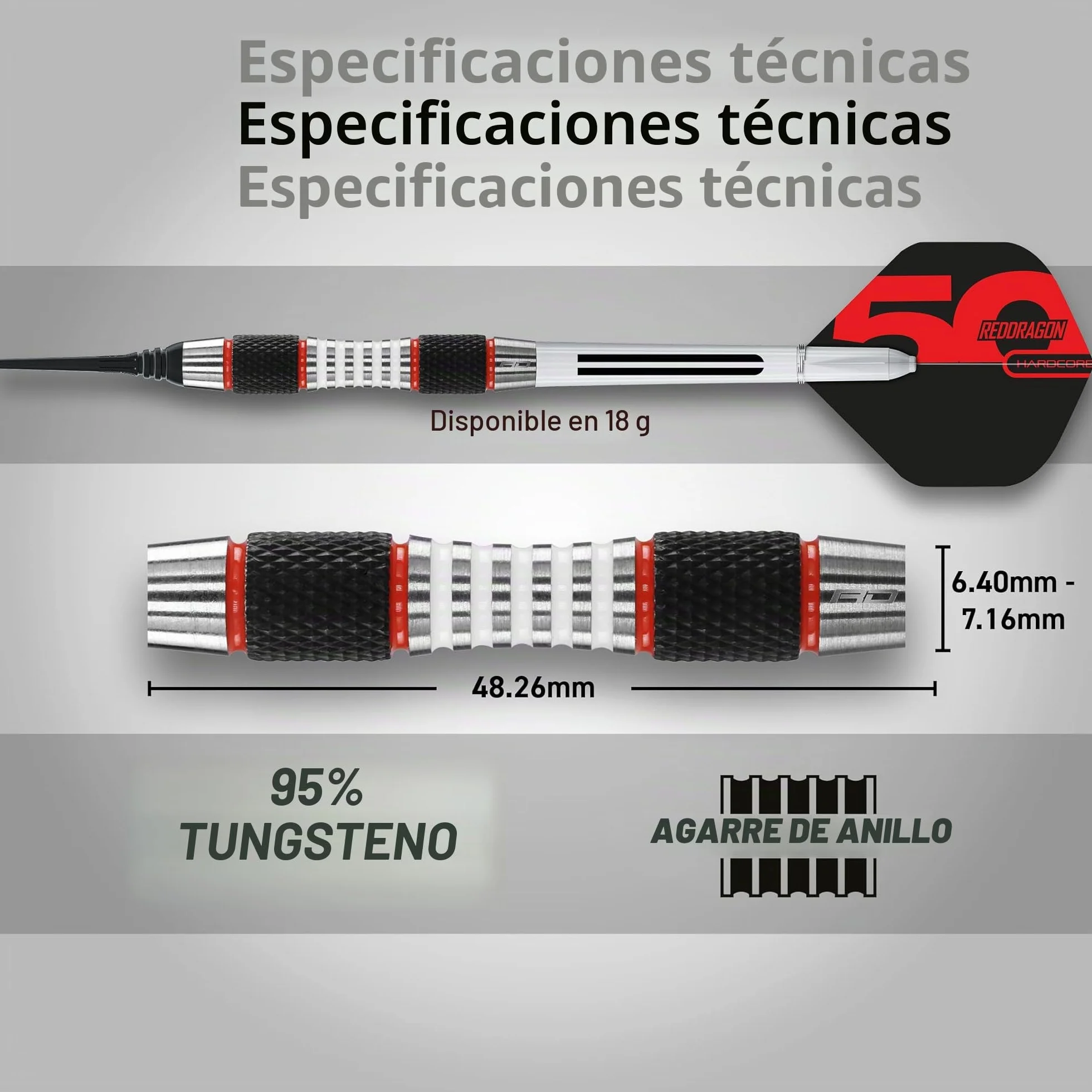 RED DRAGON Darts - Axis 18g Barril/Peso Total de 20g Tungsteno - Dardos Diana Electrónica Profesional - Punta de Plastico - Incluye Plumas y Ejes para Dardos