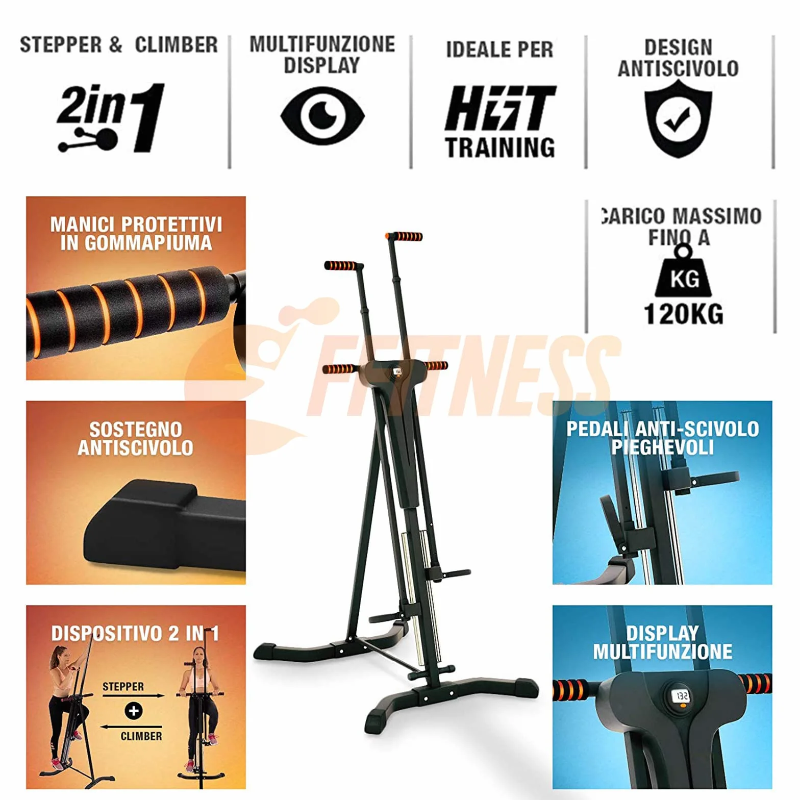 FFitness Vertical Climber Stepper AB Climber Vertical Escalada Cardio Aerobic Fitness Entrenamiento HIIT