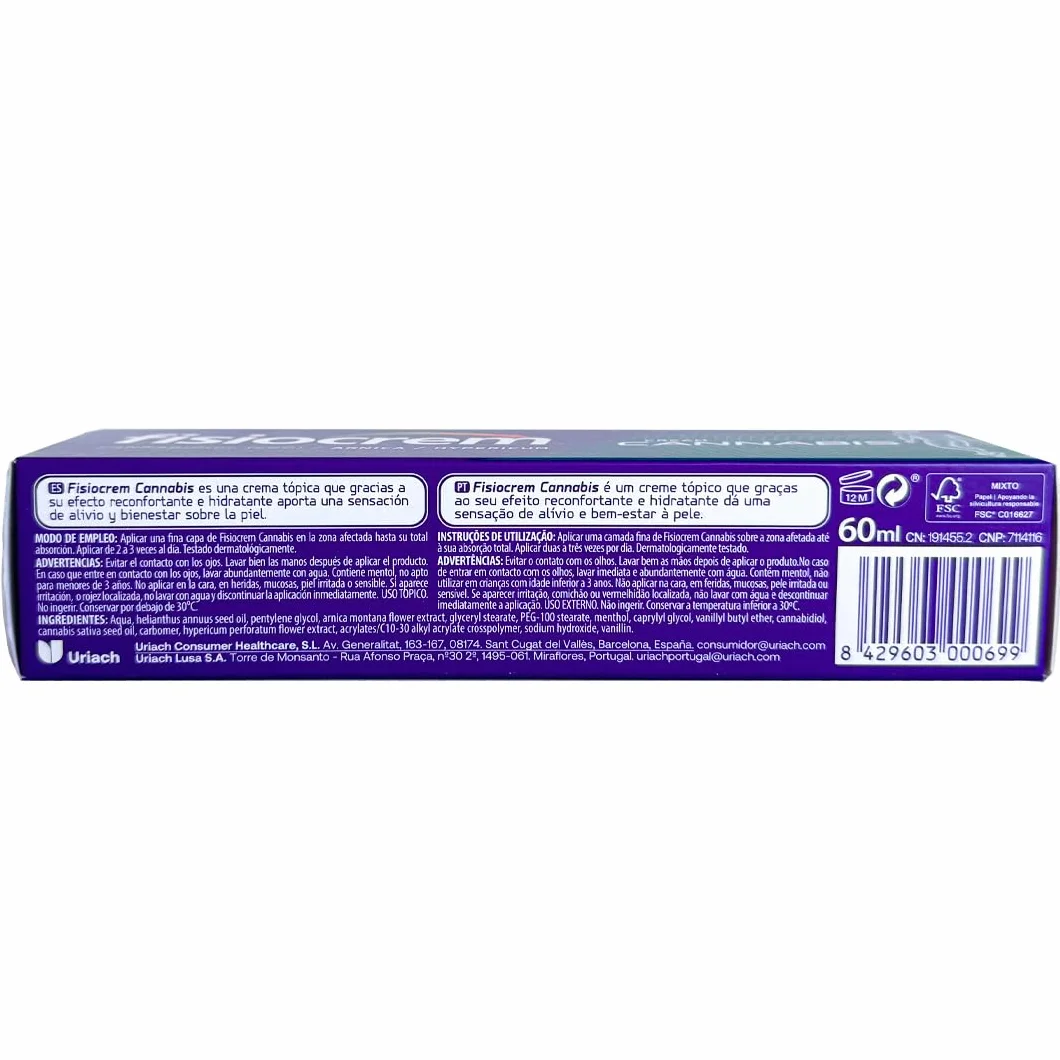 Fisiocrem Cannabis 60 ml Crema Corporal con CBD, Árnica e Hipérico Efecto Calor y Confort