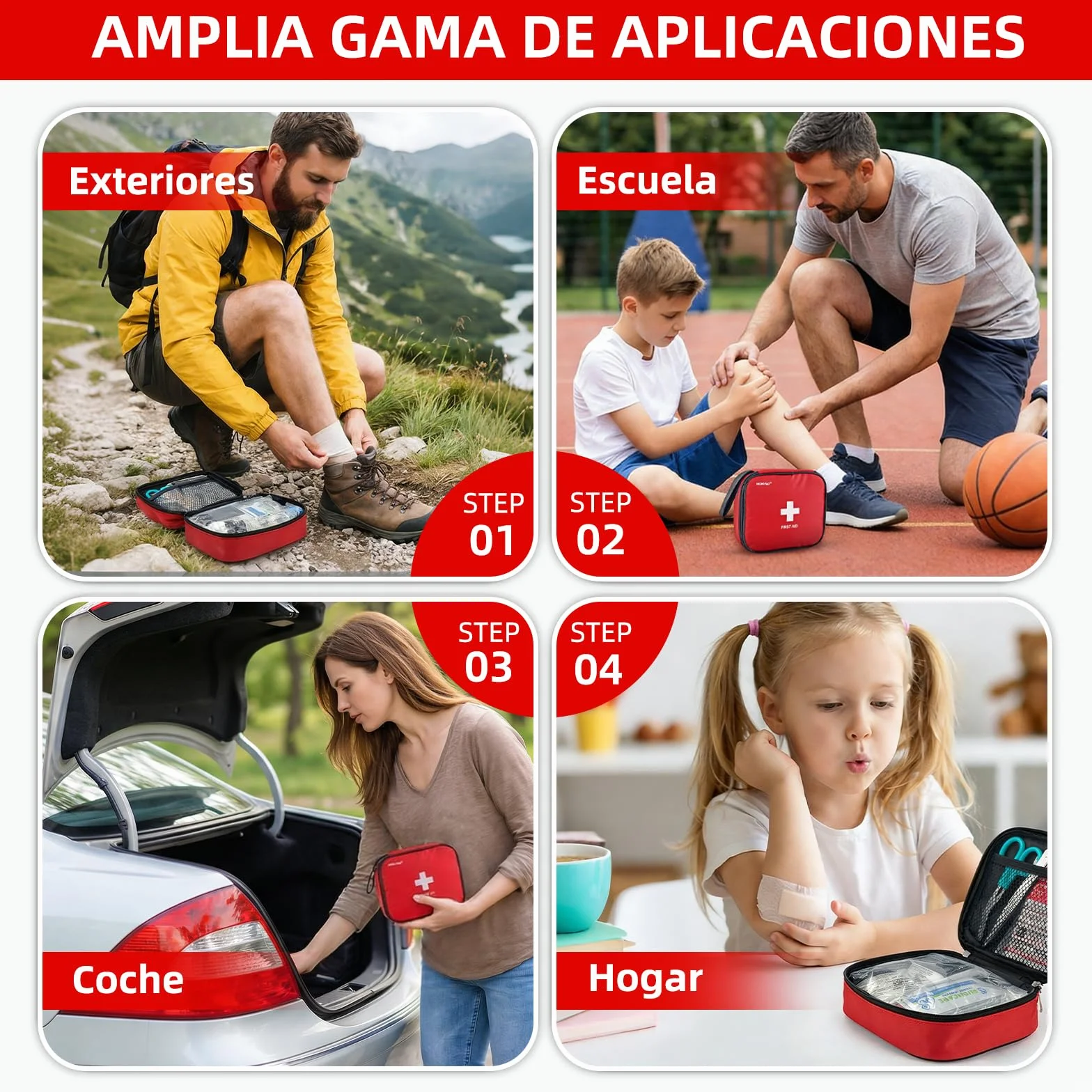 HONYAO Botiquin de Primeros Auxilios 125 Piezas, Portátil Kit de Primeros Auxilios para Coche Casa Trabajo
