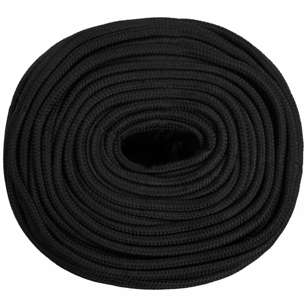 Cuerda de polipropileno negra de 10 mm 100 m para yate, barco, amarre, amarre, para exteriores, camping, amarre