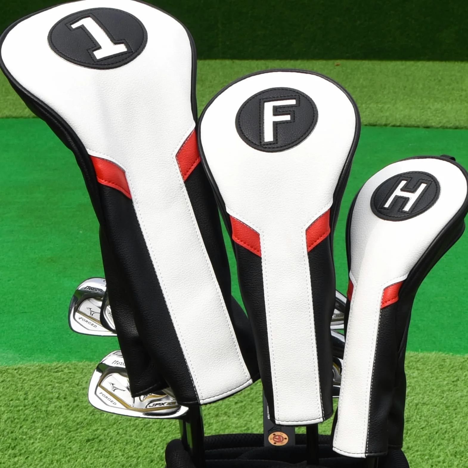 Golf Club Wood Head Covers for Driver Fairway Hybrid PU Leather White Black Red