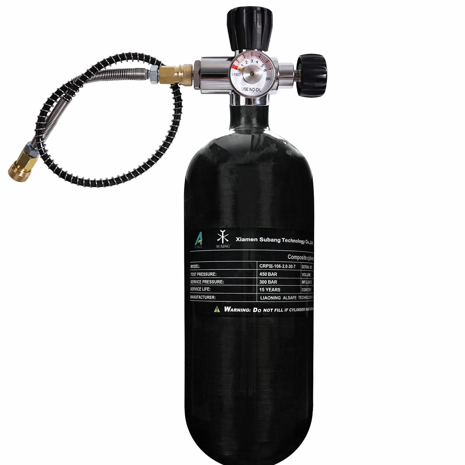 TUXING Depósito de aire HPA de fibra de carbono de 4500 psi, 2 l, 122 Cu con válvula reguladora de relleno PCP, para tanque de buceo Pcp Air Rifle (Empty Bottle), M18 x 1,5