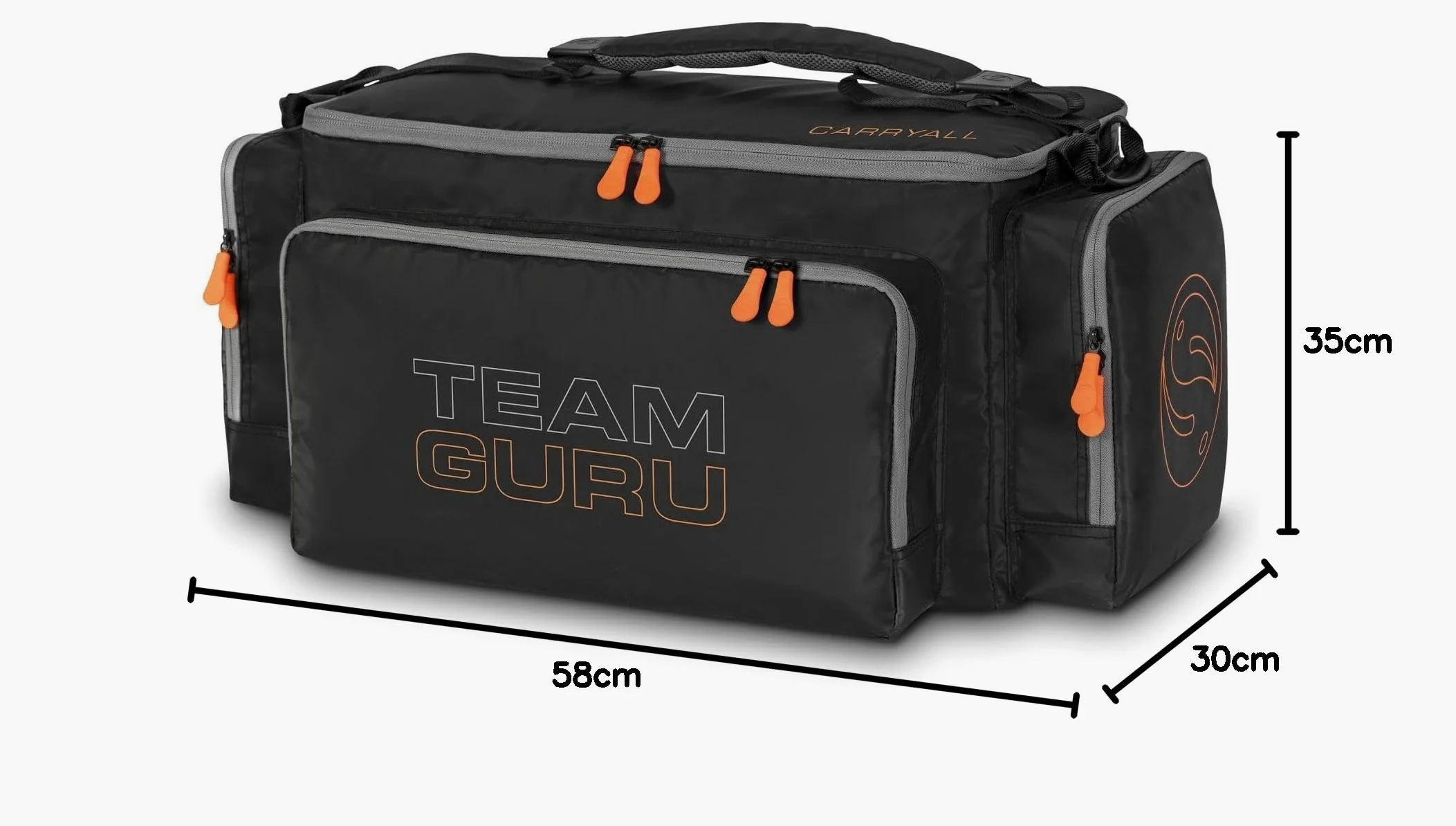 Team Guru Carryall | Match Fishing Caryall | Tamaño mediano | Multicompartimento | Bolsillo principal para artículos grandes | Bolsillo frontal para aparejos XL | Bolsillos laterales | Alto 35 cm x L