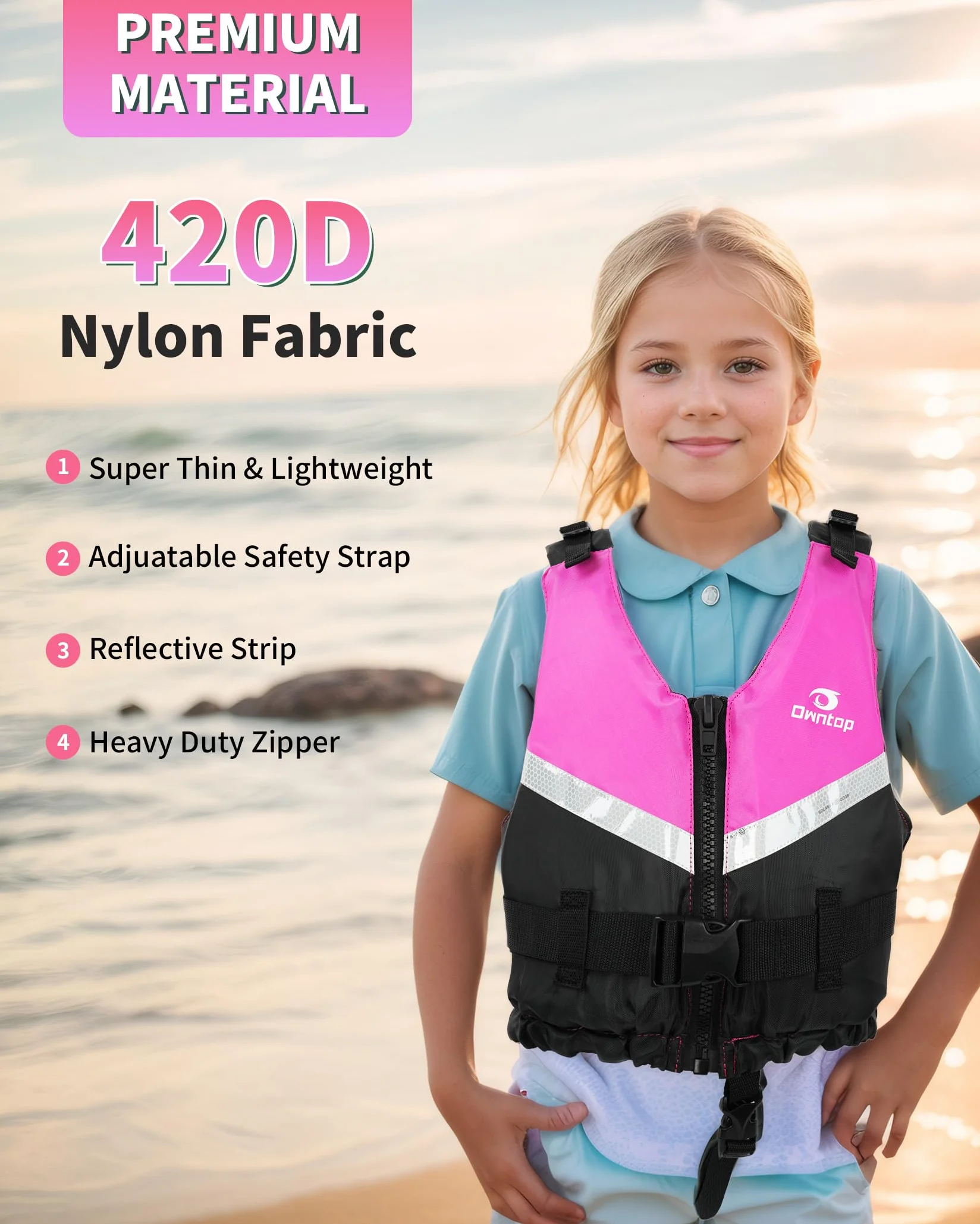 Owntop Chaleco de Natación para Jóvenes y Niños, Chaleco de Flotabilidad Ligero Unisex, Ayuda a la Flotabilidad Ajustable con Correa Inguinal Cómoda para Kayak, Pesca, Natación