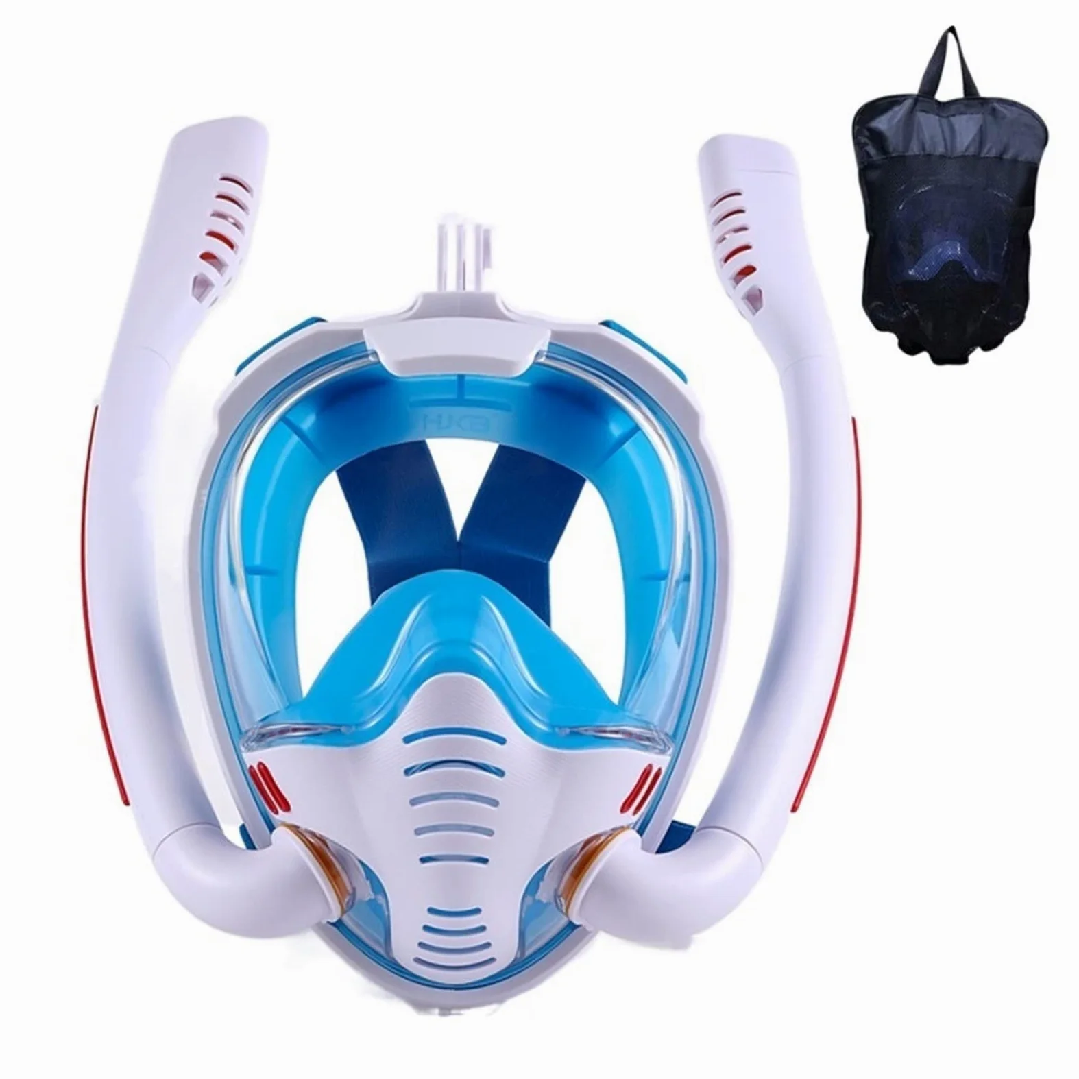 Respiracion bajo el agua Máscara de esnórquel de doble tubo de silicona, máscara de buceo completamente seca, máscara de natación for adultos, gafas de buceo, respiración subacuática autónoma Estabili