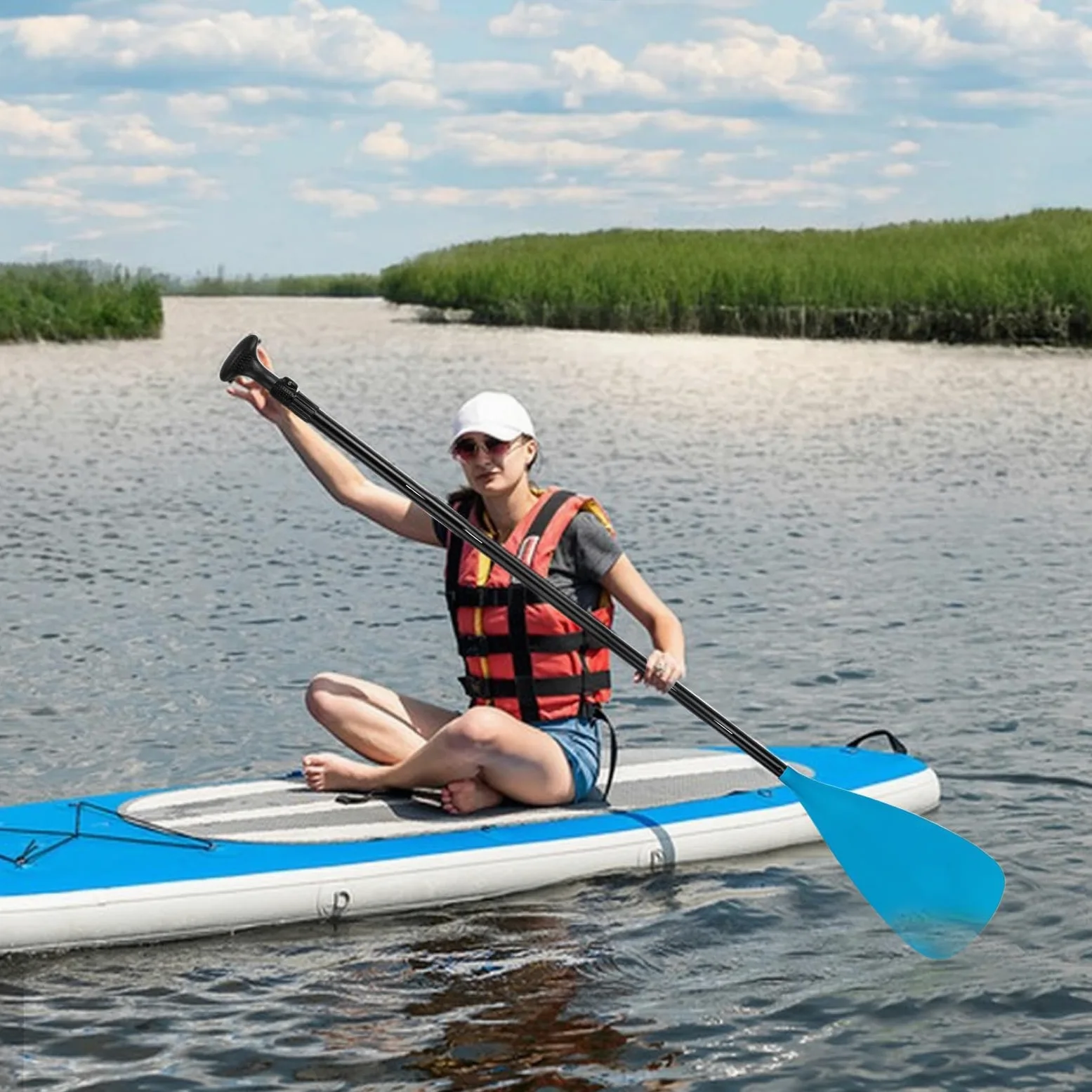 Pala de kayak – Remo de carbono de sección | Tabla de remo extraíble | Ajustable | Suministros reutilizables para deportes acuáticos, accesorios de canoa para actividades al aire libre, aventura en el
