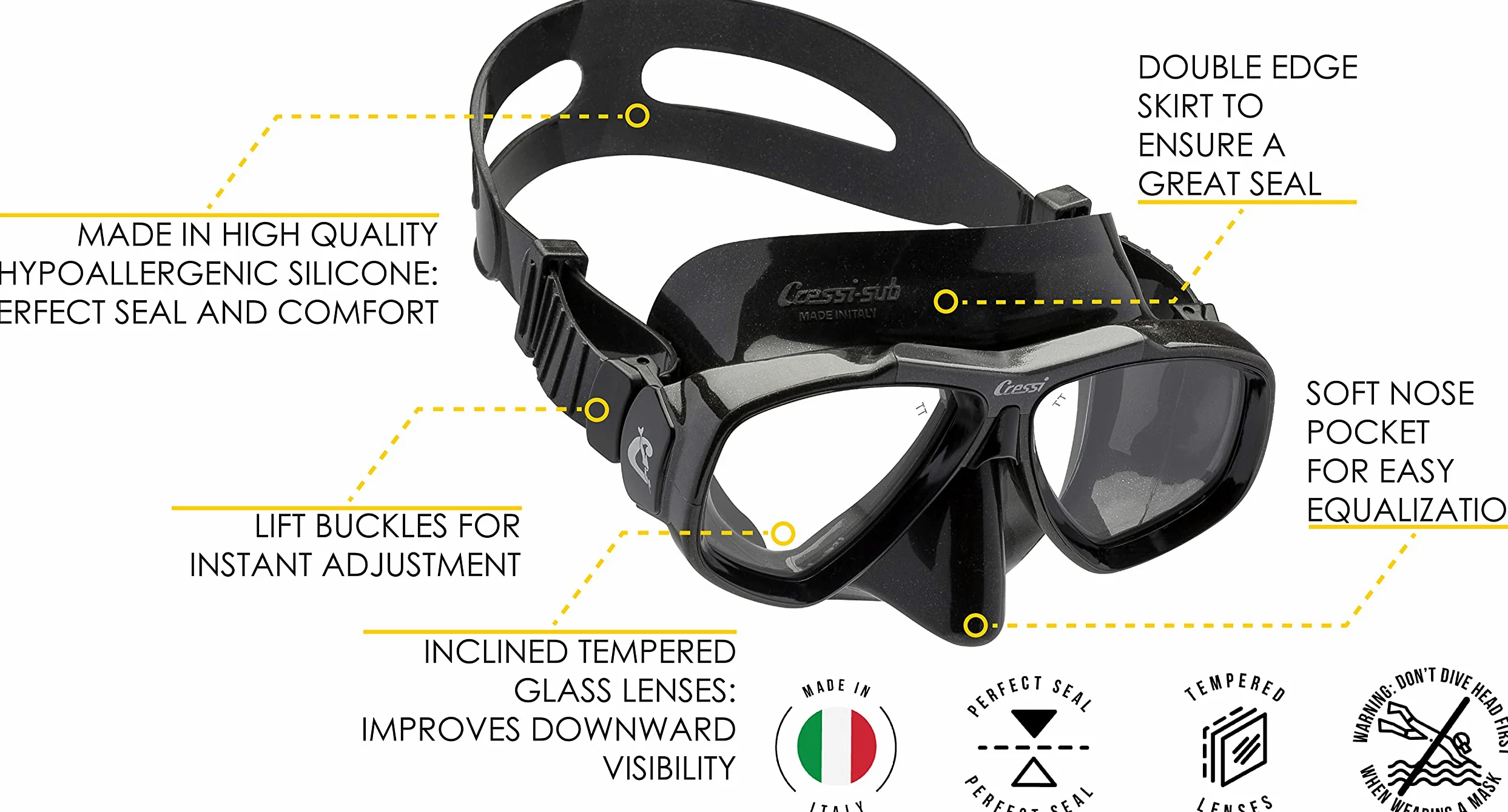 Cressi Tauchmaske Erwachsen Focus Optische Gläser Möglich Gafas de Buceo, Unisex, Negro