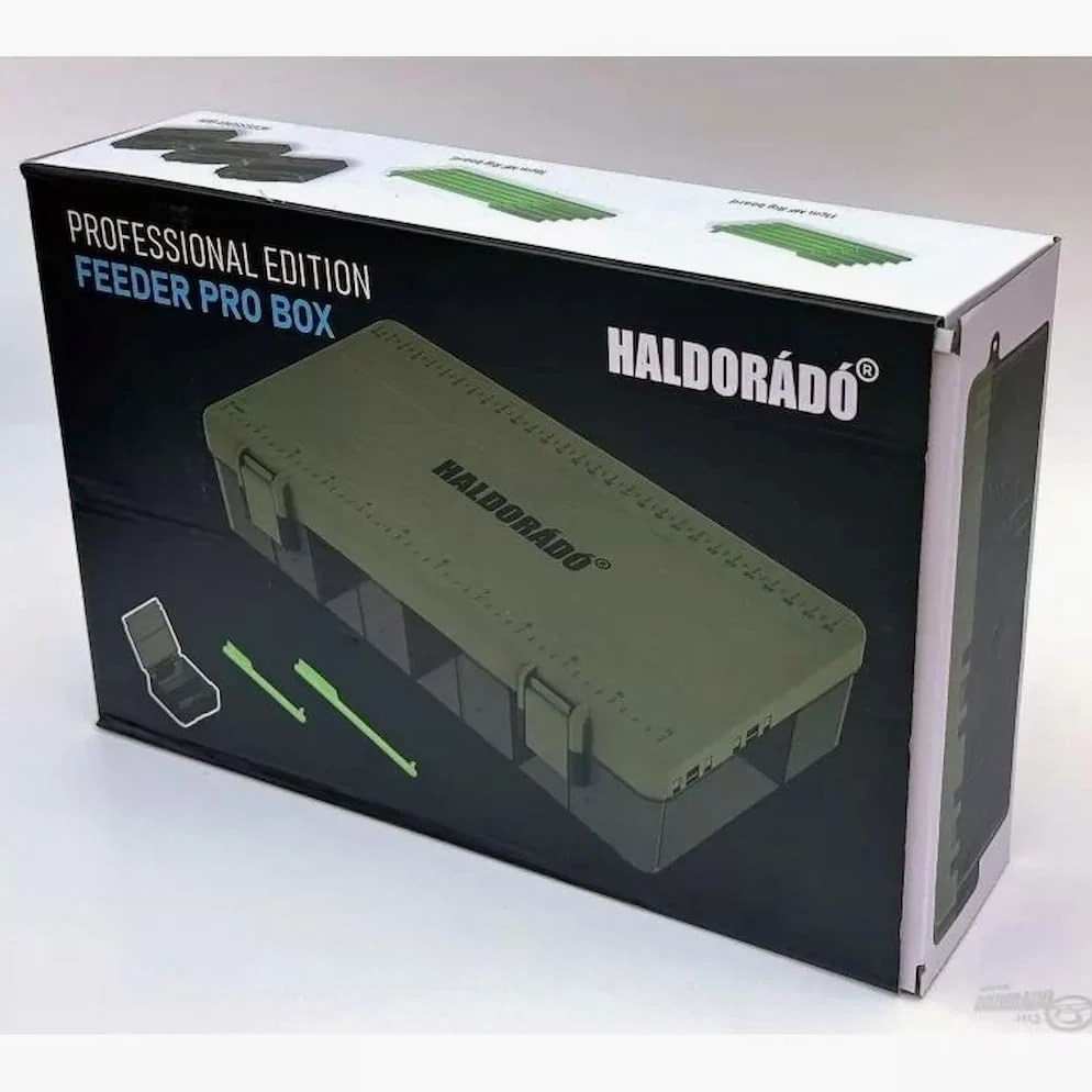 Haldorádó Feeder Pro Box - Caja organizadora profesional de aparejos de pesca y aparejos | Almacenamiento de alimentador de método de alto impacto con 10 escaleras de aparejo, 16 compartimentos