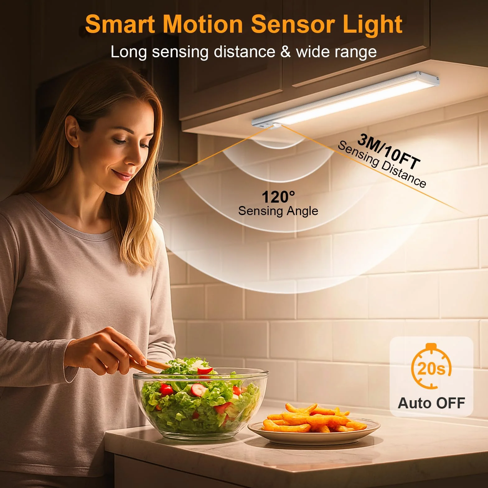 Gritin Luz de Armario Recargable 26CM Superbrillantes Luces Cocina 3 Colores 5 Niveles de Brillo Sensor Movimiento 2 Pack