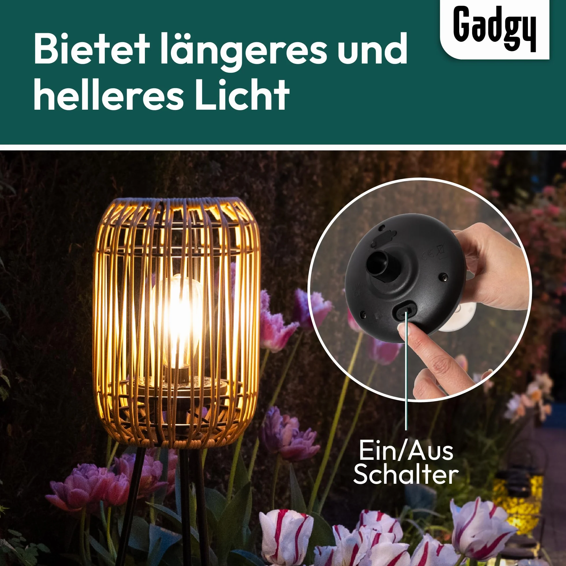 Gadgy Lámpara de pie solar LED para exteriores resistente al agua jardín rátan