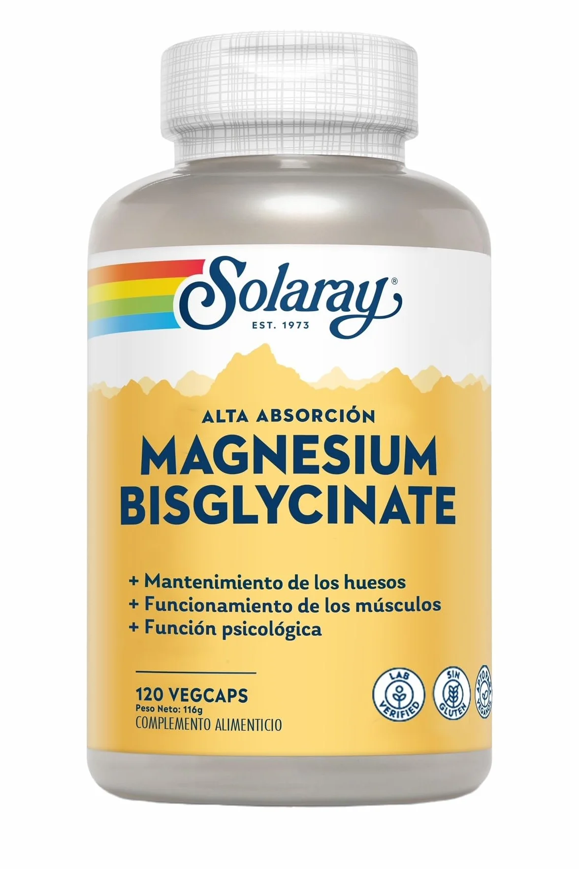 Solaray Magnesio Bisglycinato 120 Veg Caps Alta absorción vegano