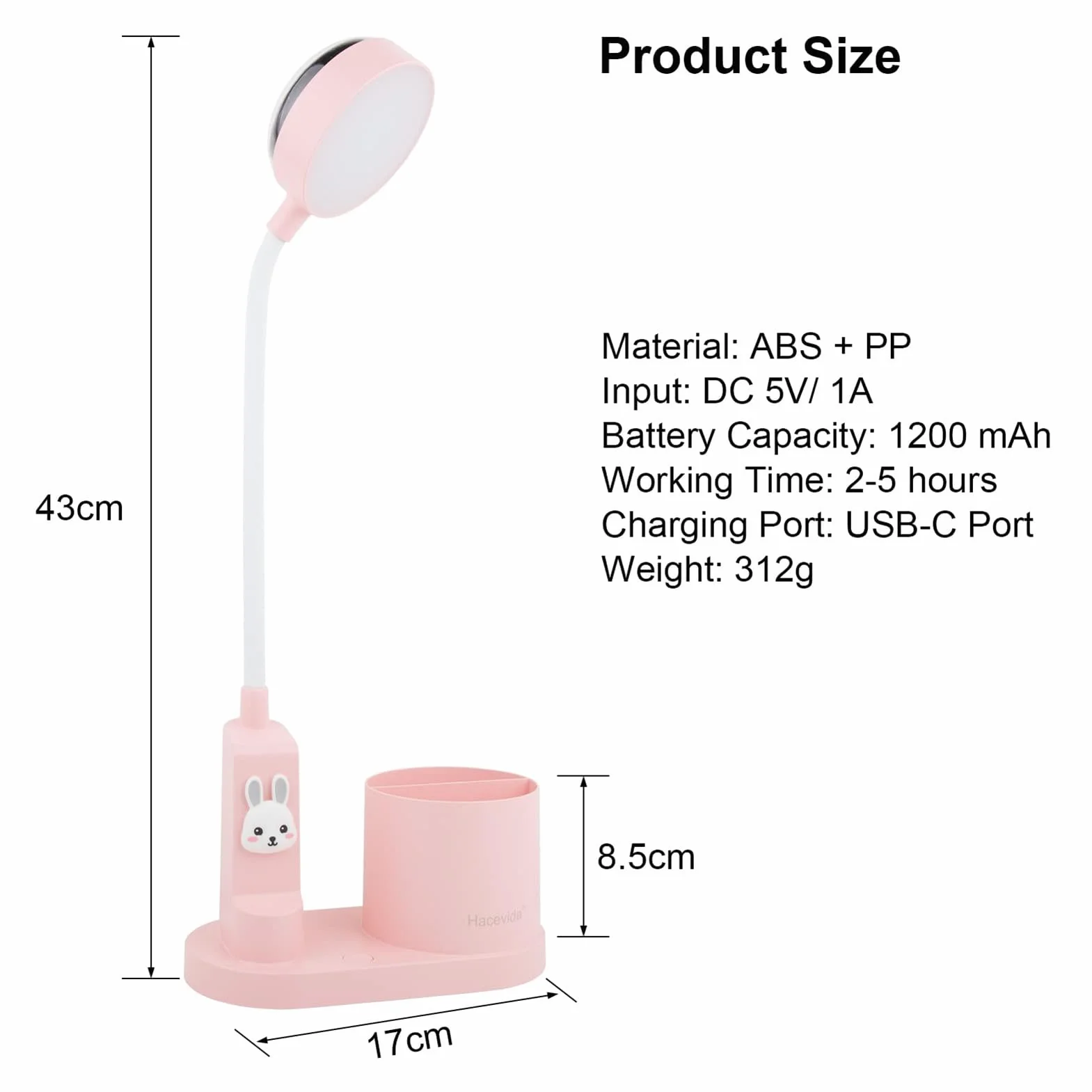 Lámpara de Escritorio LED Infantil Niña 2000mAh Recargable USB 3 Niveles de Brillo con Proyector de Estrellas Rosa