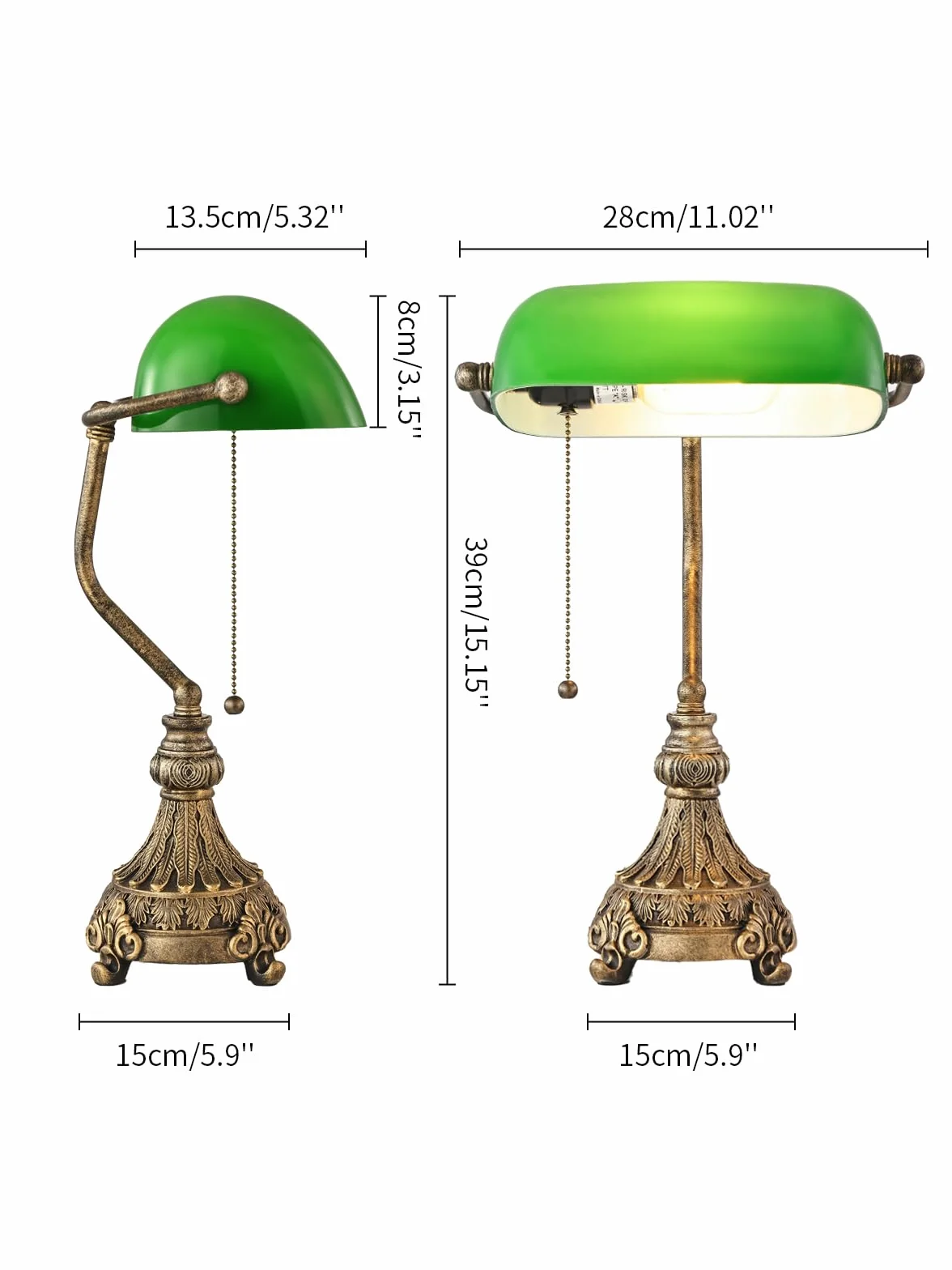 Lámpara de escritorio vintage de cristal verde para oficina en casa o biblioteca, con interruptor de cadena y enchufe, bombilla LED incluida.