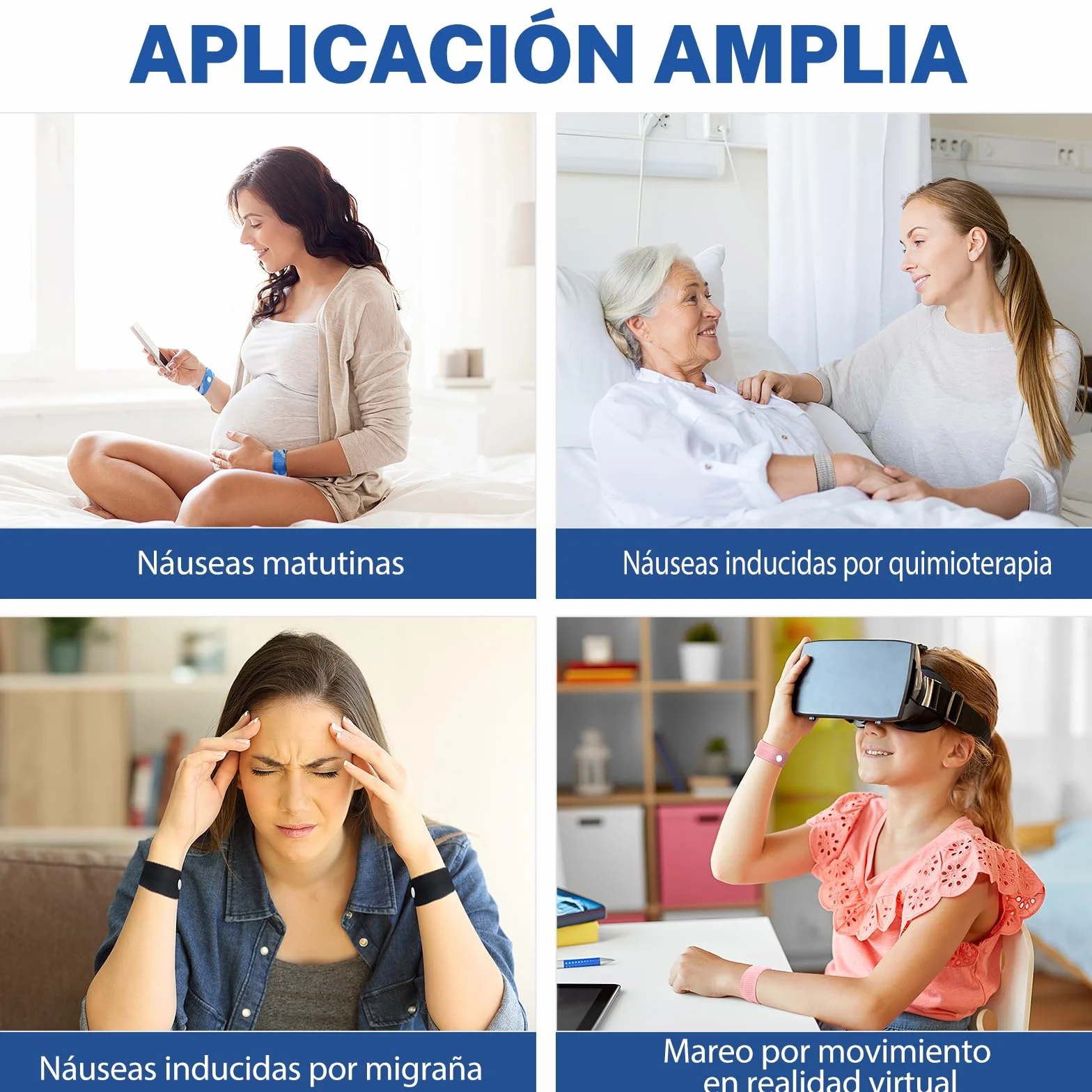 Pulseras Antimareos Hionfurt para Niños y Adultos, Bandas de Acupresión para Mareo en Coche, Mar y Avión - 2 Pares Gris