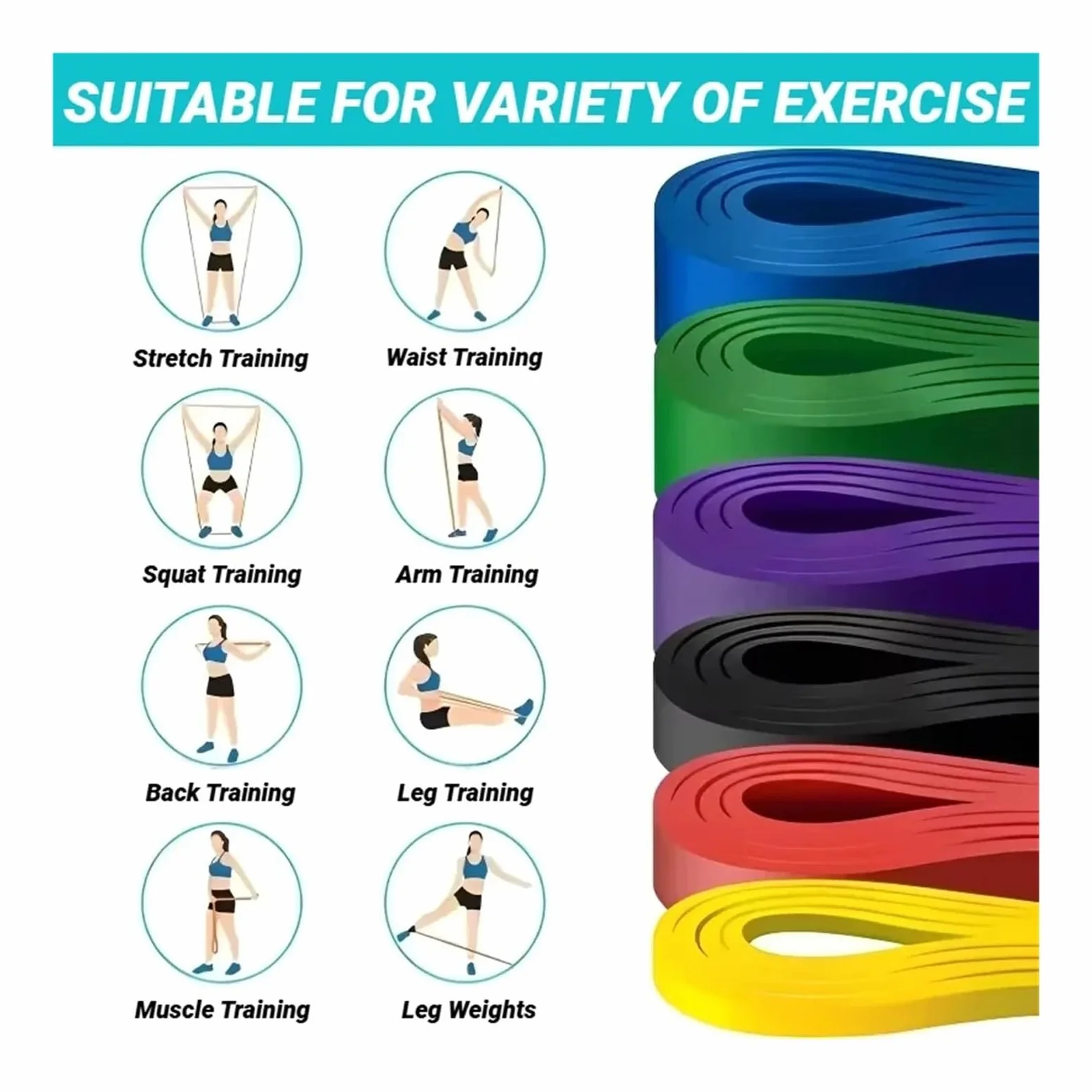 Bandas de Resistencia con Asas Banda elástica TPE Resistencia Entrenamiento Fuerza Deportes Fitness