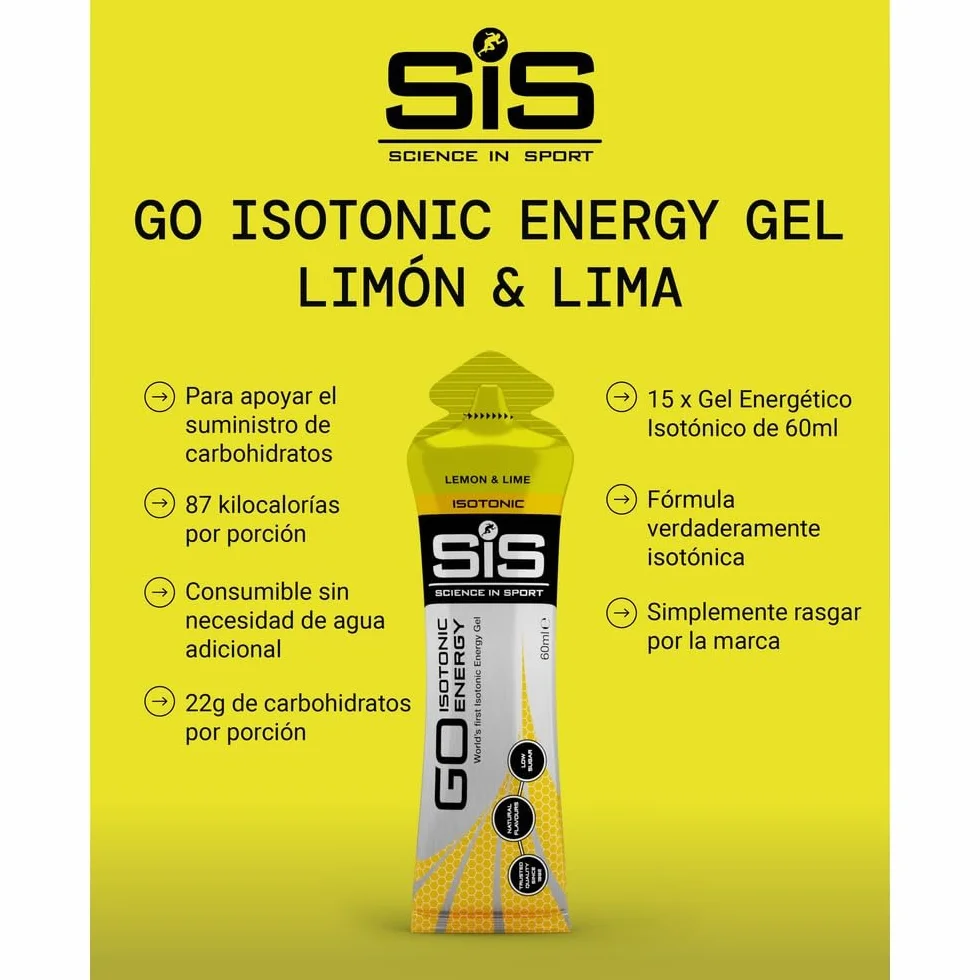 Science in Sport GO Isotonic Energy Gel Lima-limón 15x60ml 22g carbohidratos Vegano
