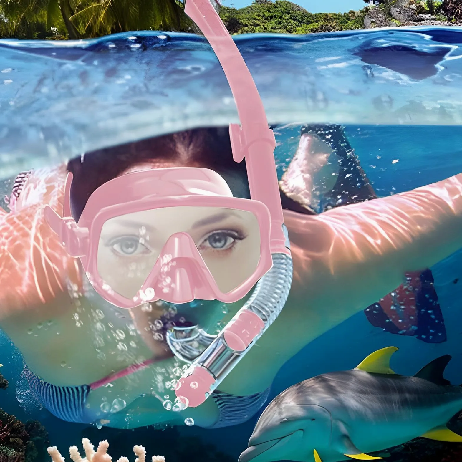 Snorkel seco | Snorkel y Máscara de Buceo, Máscara Facial Panorámica de Silicona para Deportes Acuáticos, Natación y Playa