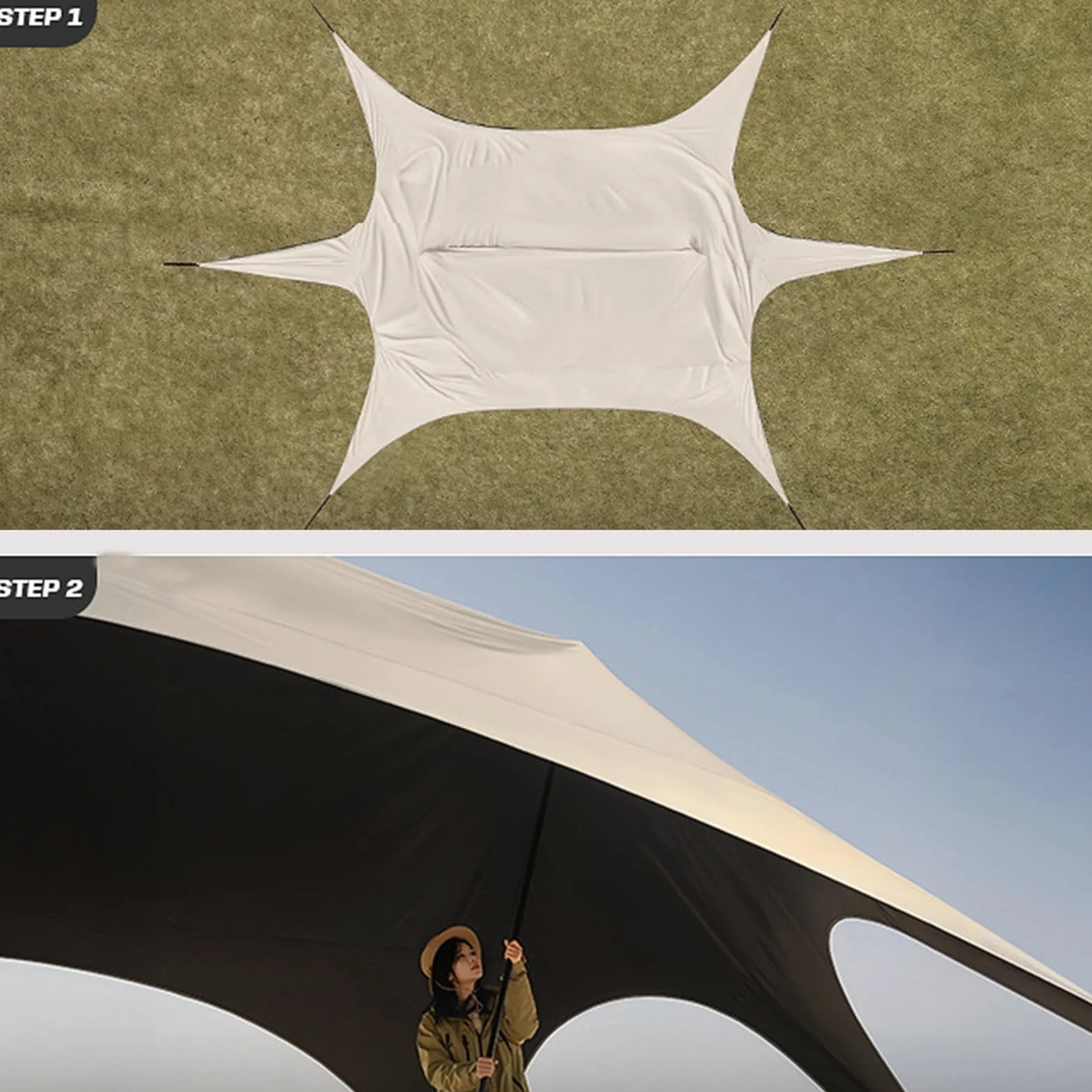 Toldo Exterior, Sombra Rápida para Camping, Estructura Resistente con Protección Solar para Barbacoa Boda Jardín Picnic Piscina Césped Terraza Porche
