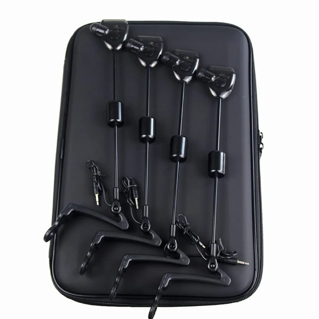 NIDONE Alarma de mordedura indicadora iluminada de Pesca, Alarma de Pesca LED Indicador Iluminado Herramientas de Pesca de Carpas Accesorio en Estuche con Cremallera Negro 4pcs