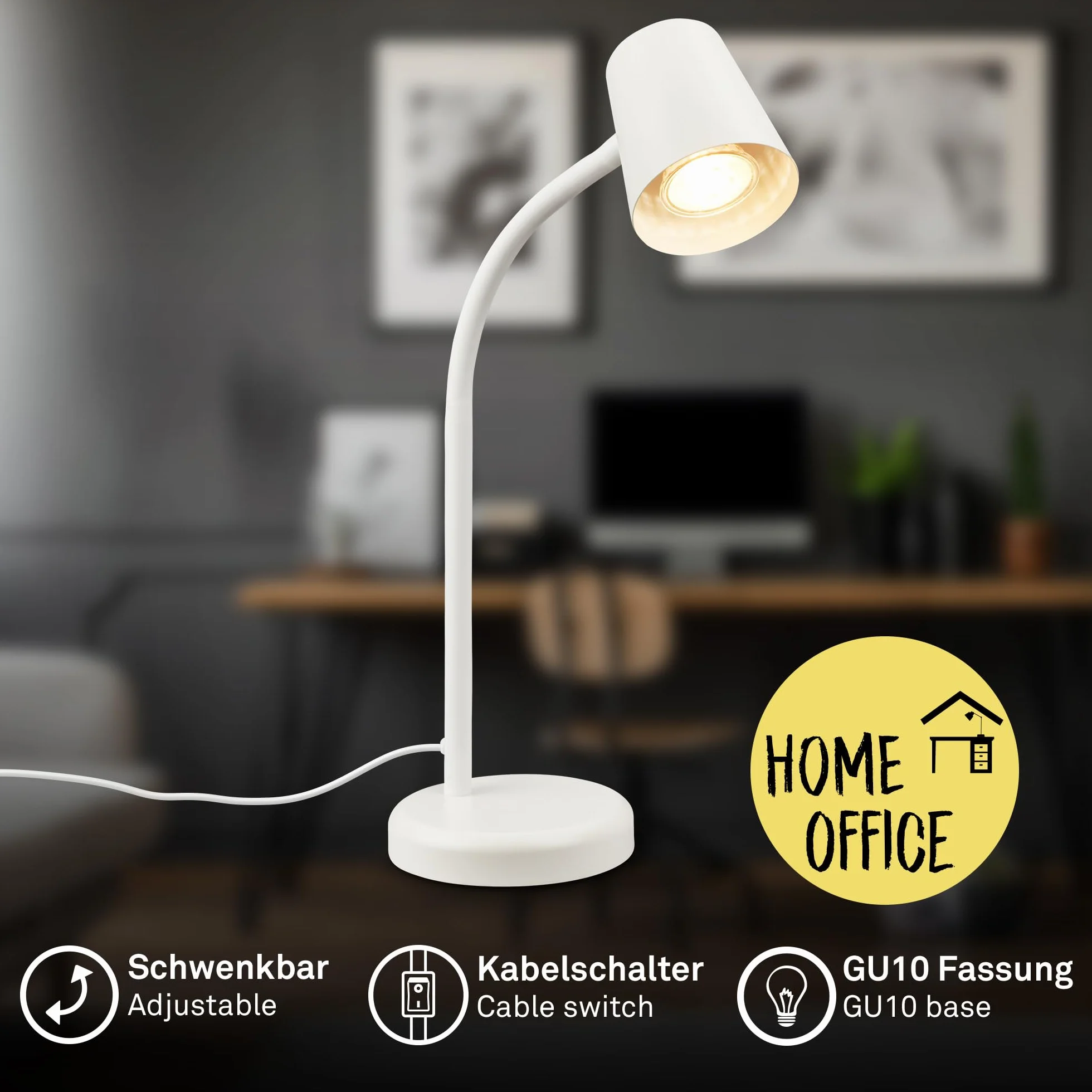 BRILONER Lámpara Escritorio Orientable GU10 con Interruptor de Cable, Blanco