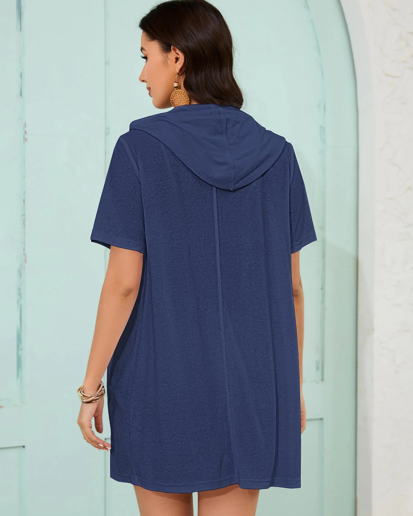 Bsubseach Cubierta de tela de rizo, para mujer, con cremallera, con capucha, para playa, con bolsillos