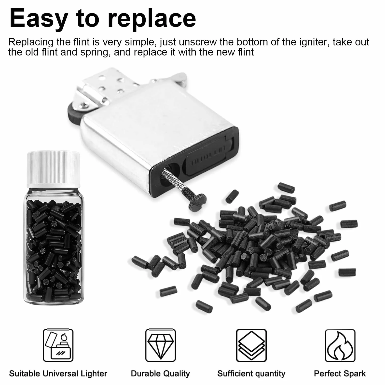 600 Piezas Pedernal Mechero 2,2 mm Universales para Encendedores Zippo Clipper Negro
