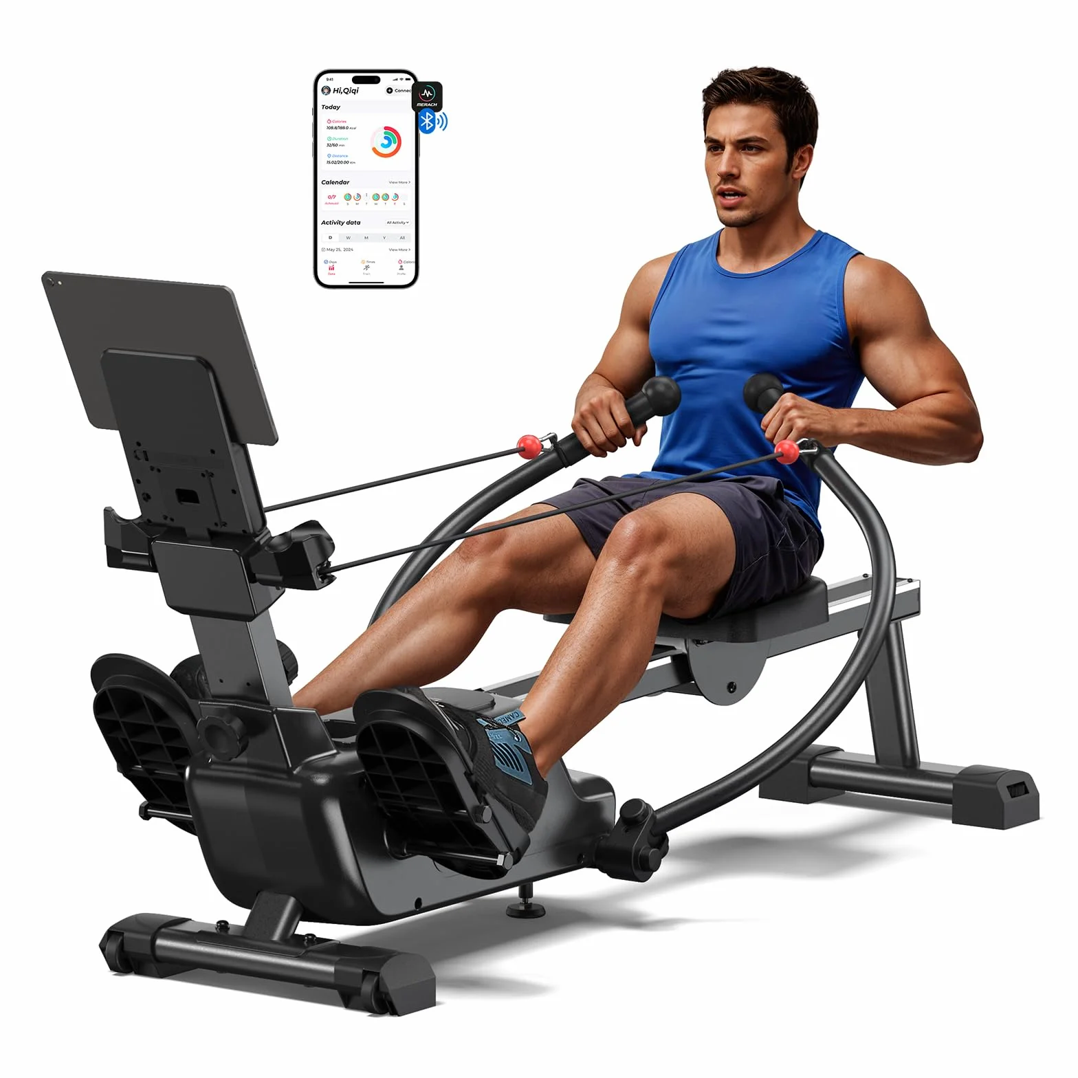 MERACH Máquina de Remo para casa con Exclusiva Tarjeta interactiva y Juegos, Aspecto Similar al tiburón, Experiencia de Remo intensa, Ahorra Espacio, Adecuada para Entrenamiento de Cuerpo Entero