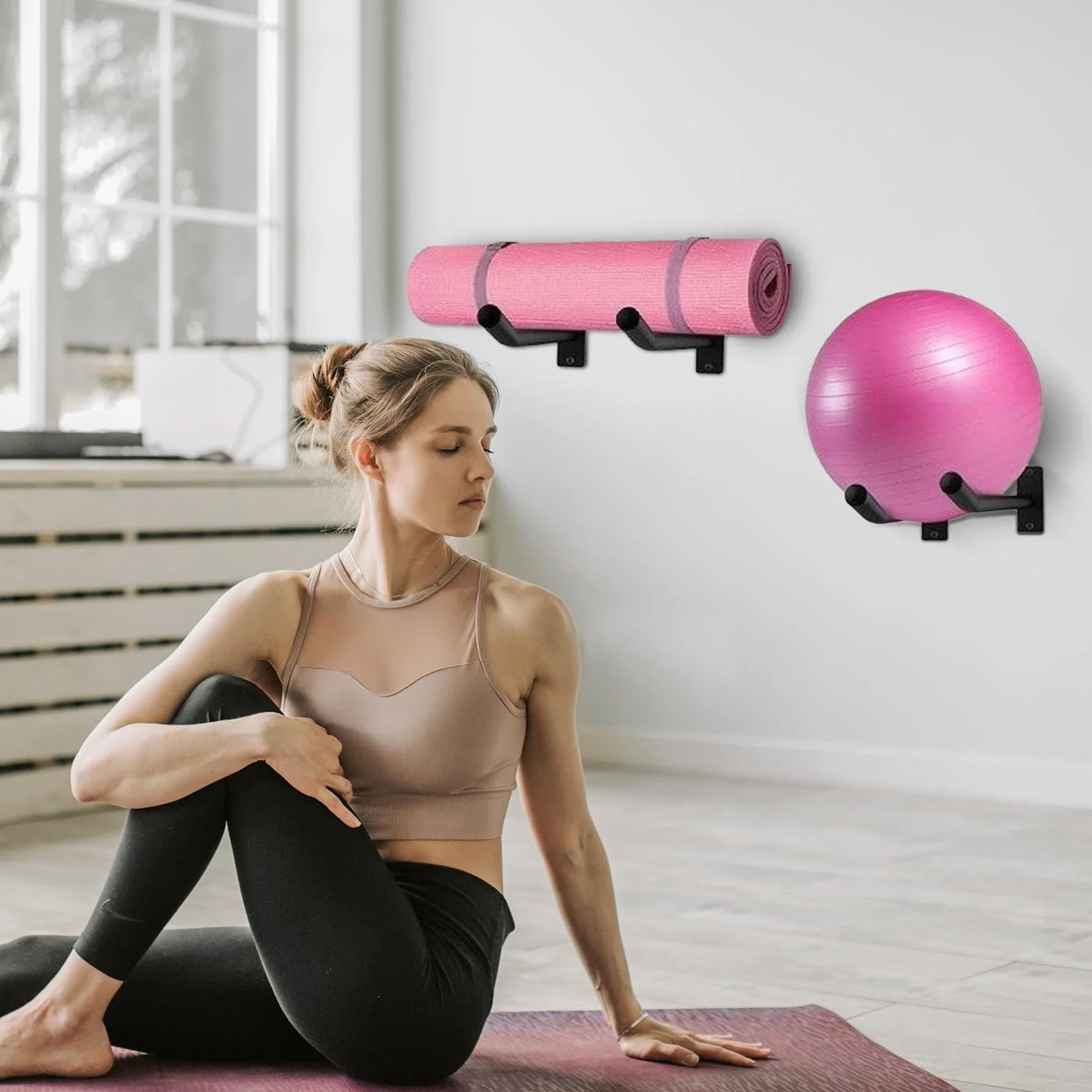 Soporte de bola de yoga, soporte de pared de bola de yoga - 2 paquete de estabilidad de la pared Bola de pelota - Organizador de almacenamiento de equipos, accesorios para el gimnasio del gimnasio par