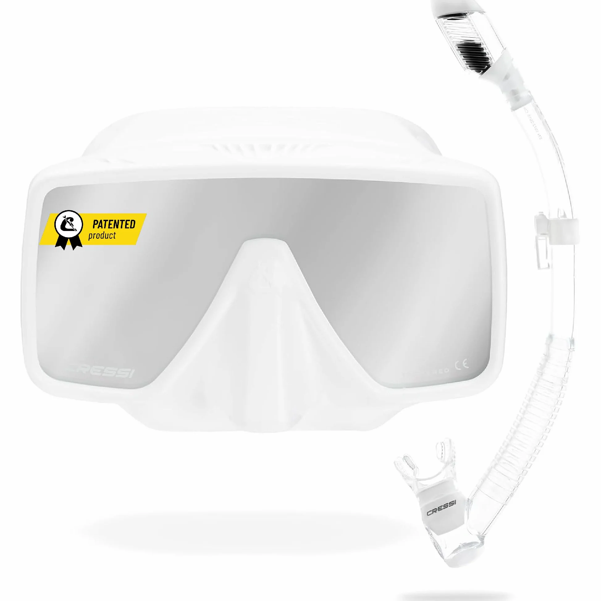CRESSI Sf1 & Dry Combo - Set Máscara Cuadrada sin Marco con Lente Templada + Tubo Dry para Buceo Apnea y Snorkeling Unisex Adulto