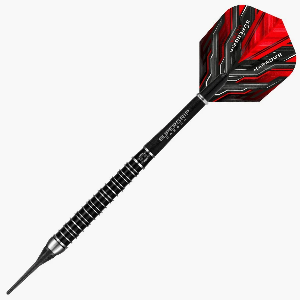 Harrows Juego de Dardos con Punta Blanda de tungsteno SUPERGRIP Ultra 90% Disponible en 18 g, 21 g, 22 g. Incluye Ejes de Carbono Supergrip, Plumas Supergrip y Estuche de Viaje.