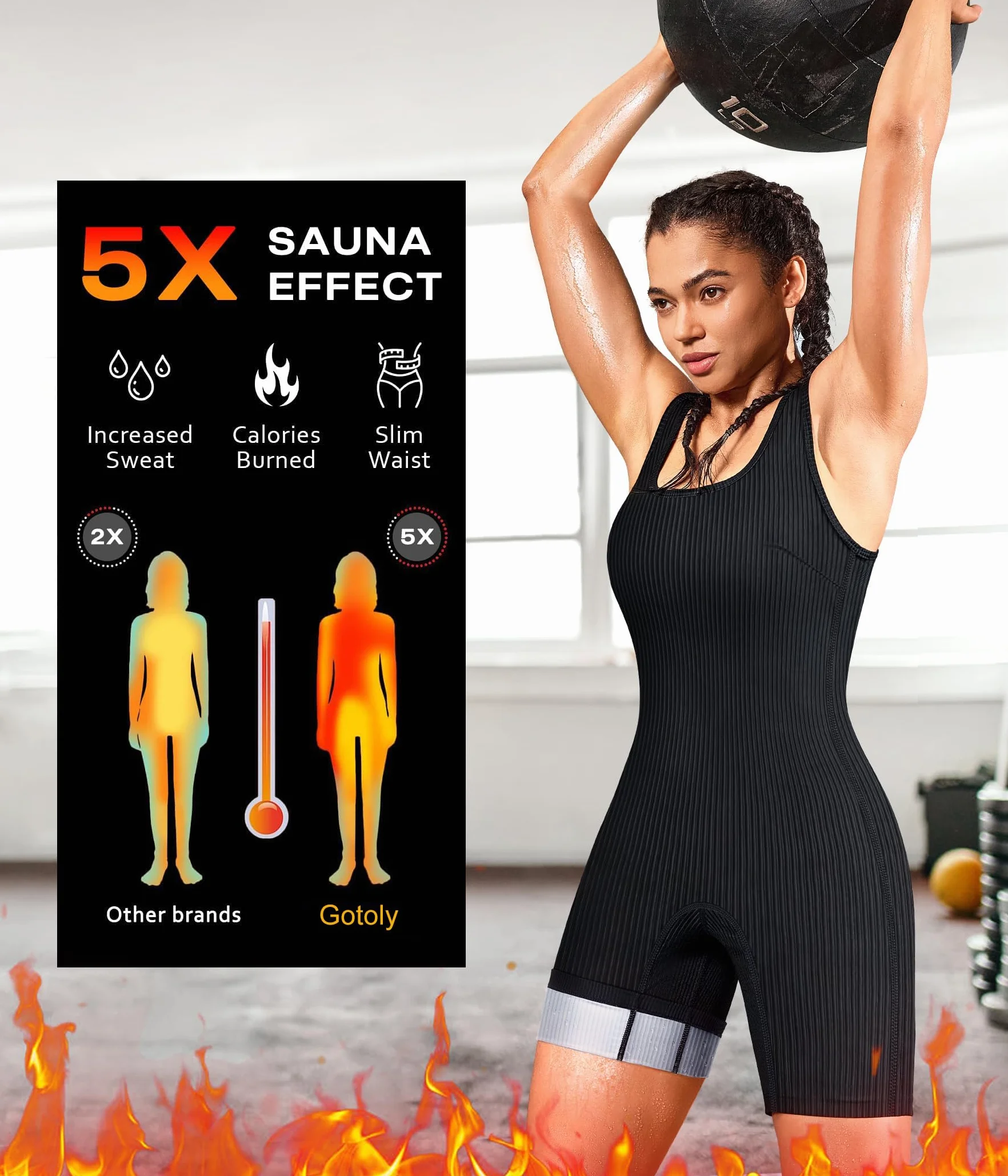Gotoly Traje Sauna Mujer Adelgazante Faja Reductora Compresion Sudoración de Sauna Completo Shapewear para Deporte, Yoga, Fitness