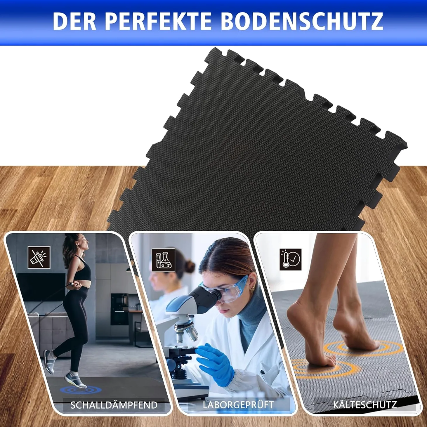 Suelo para Deporte Puzzle Gym Suelo esteras de Gimnasio colchoneta de Correr | Negro 58 x 58 x 1 cm | 12 Piezas