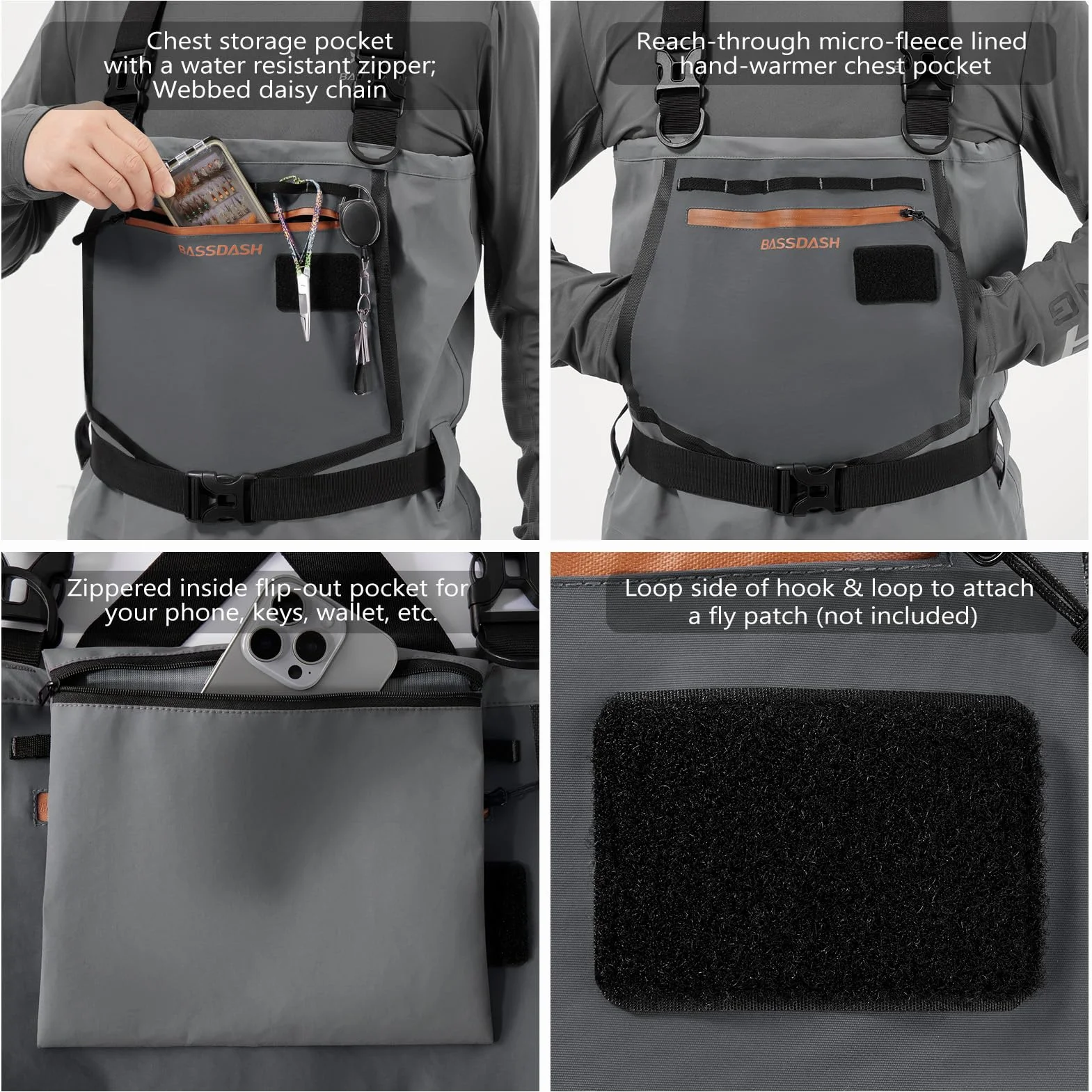 Bassdash Flex Hombre de Nylon Transpirable Vadeadores de Pecho Impermeable de Pesca con Mosca Calcetín de Pie para la Caza de Peso Ligero