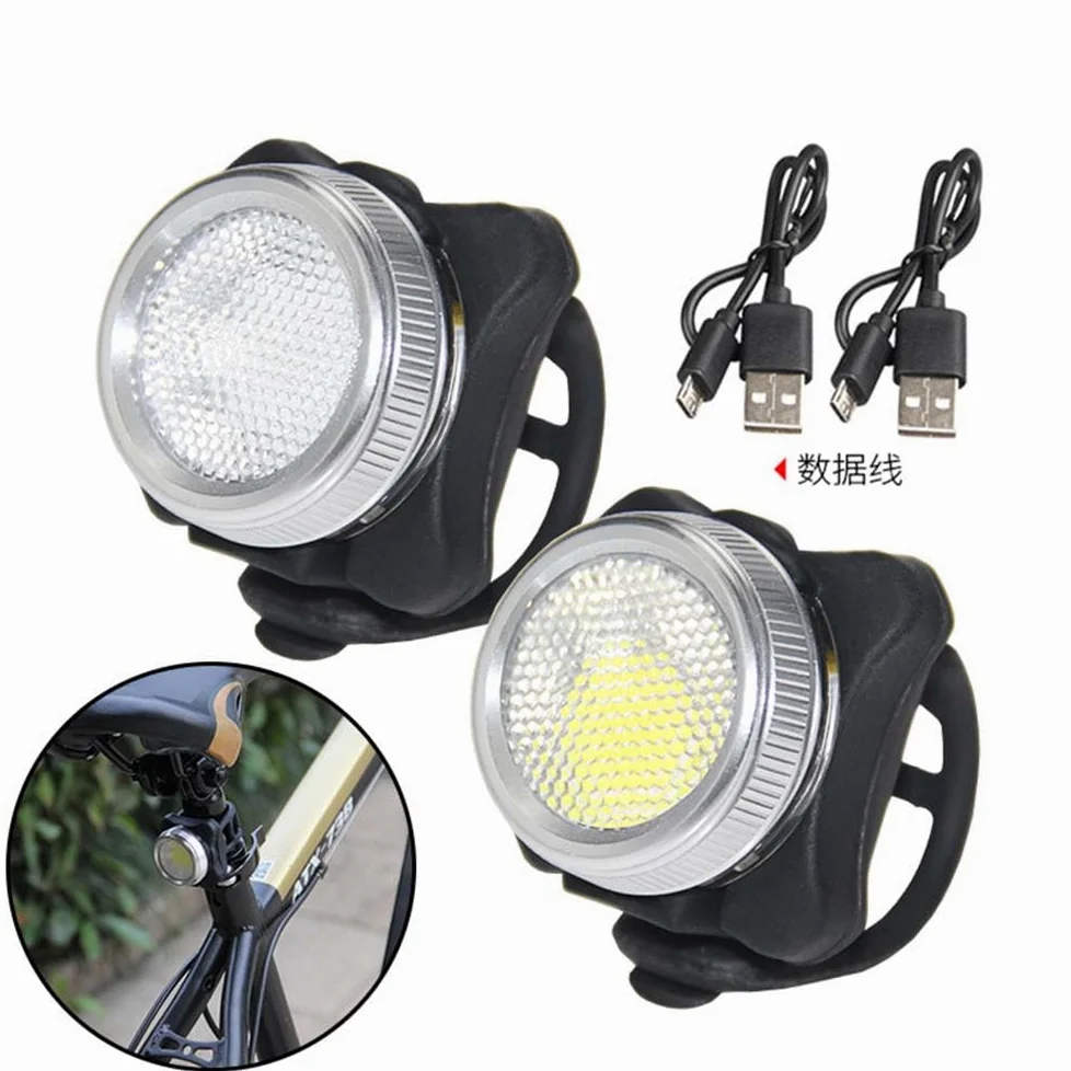 Juego de Luces Delanteras para Bicicleta con Carga USB, Luces traseras de Advertencia para Bicicleta, Luces COB de Doble Color para Bicicleta, Accesorios para Bicicleta de montaña