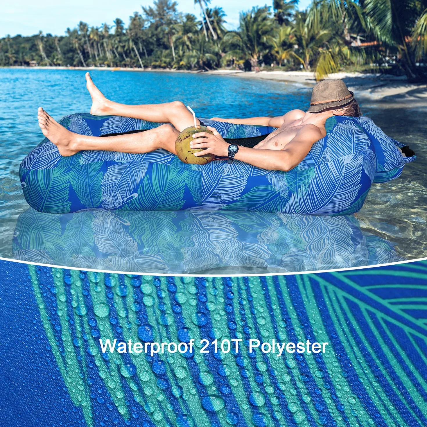 Tumbona inflable ligera y portátil, con respaldo de malla, sofá impermeable para acampar, playa, piscina, festival de música, azul Klein