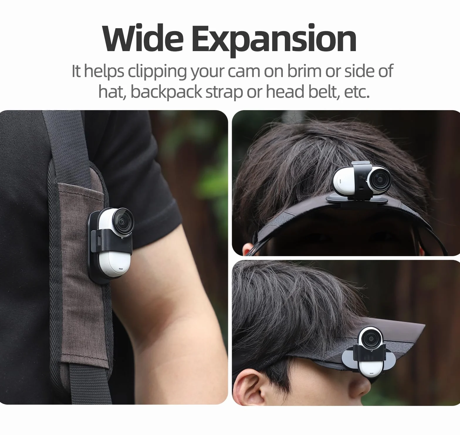 Soporte de clip para sombrero Insta360 Go 3S/Go 3 con dos cuñas de rotación de 360°, vista POV, fácil instalación para accesorio de cámara de acción
