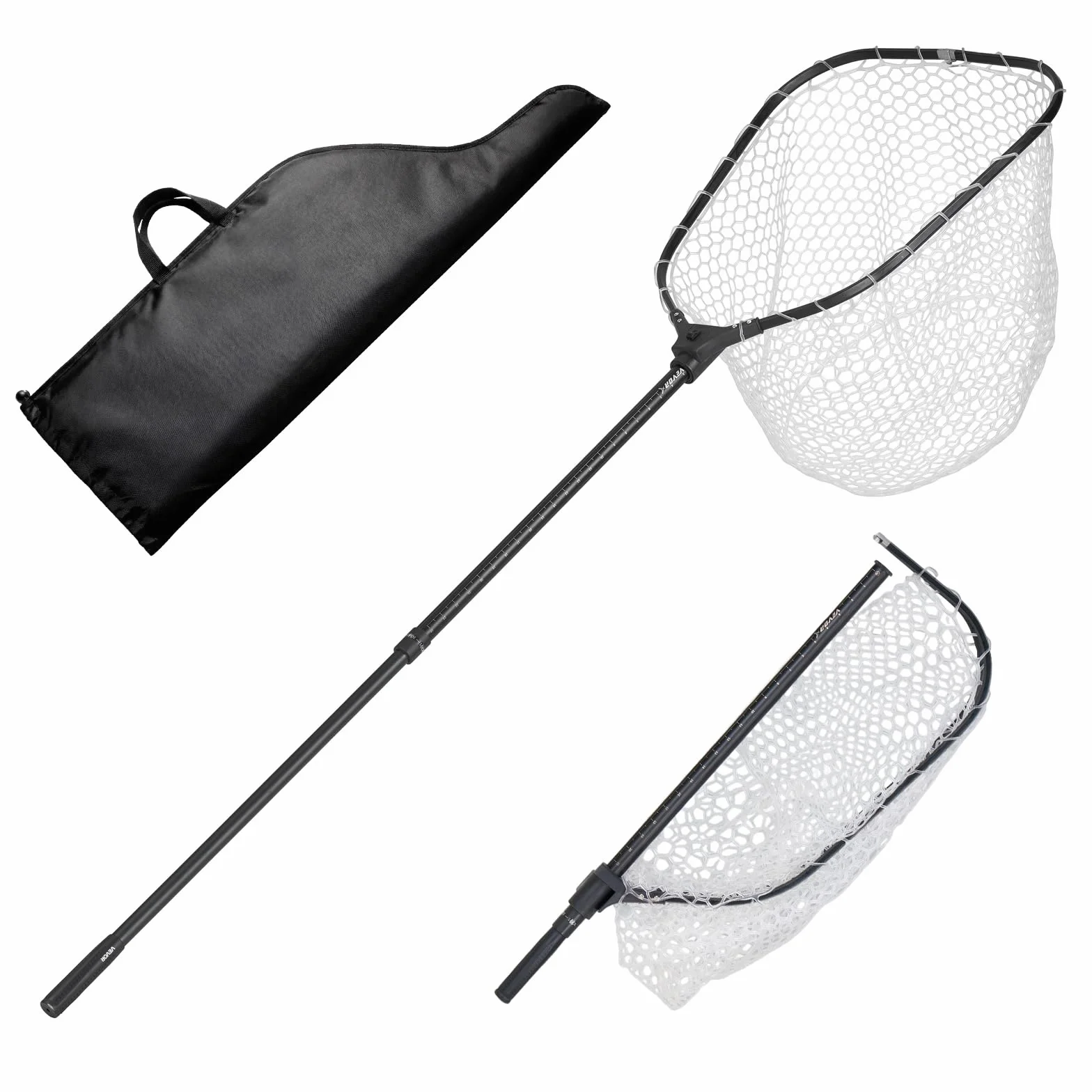 VEVOR Red de Pesca de Aluminio, Red de Aterrizaje de Peces con Malla de Silicona Suave y Mango Telescópico de PE, Ligera y Resistente, Sacadera Soporta hasta 13,6 kg, para Kayak, Barco, Orilla